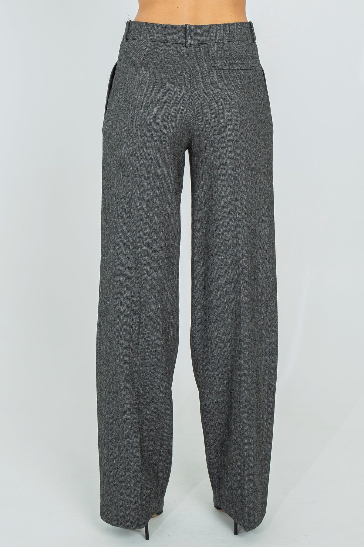 Pantaloni palazzo in tweed fishbone