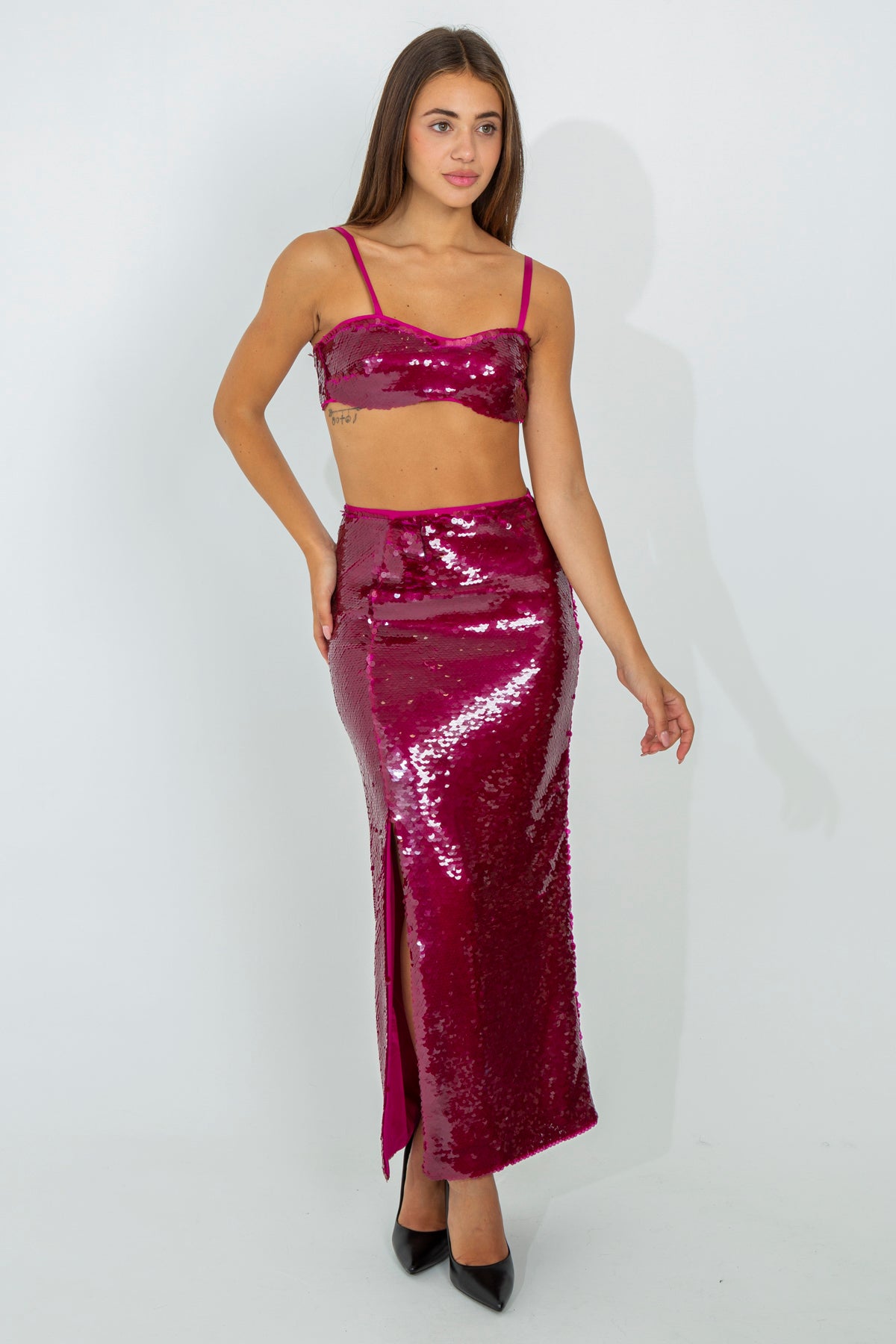 Long skirt with all-over sequins