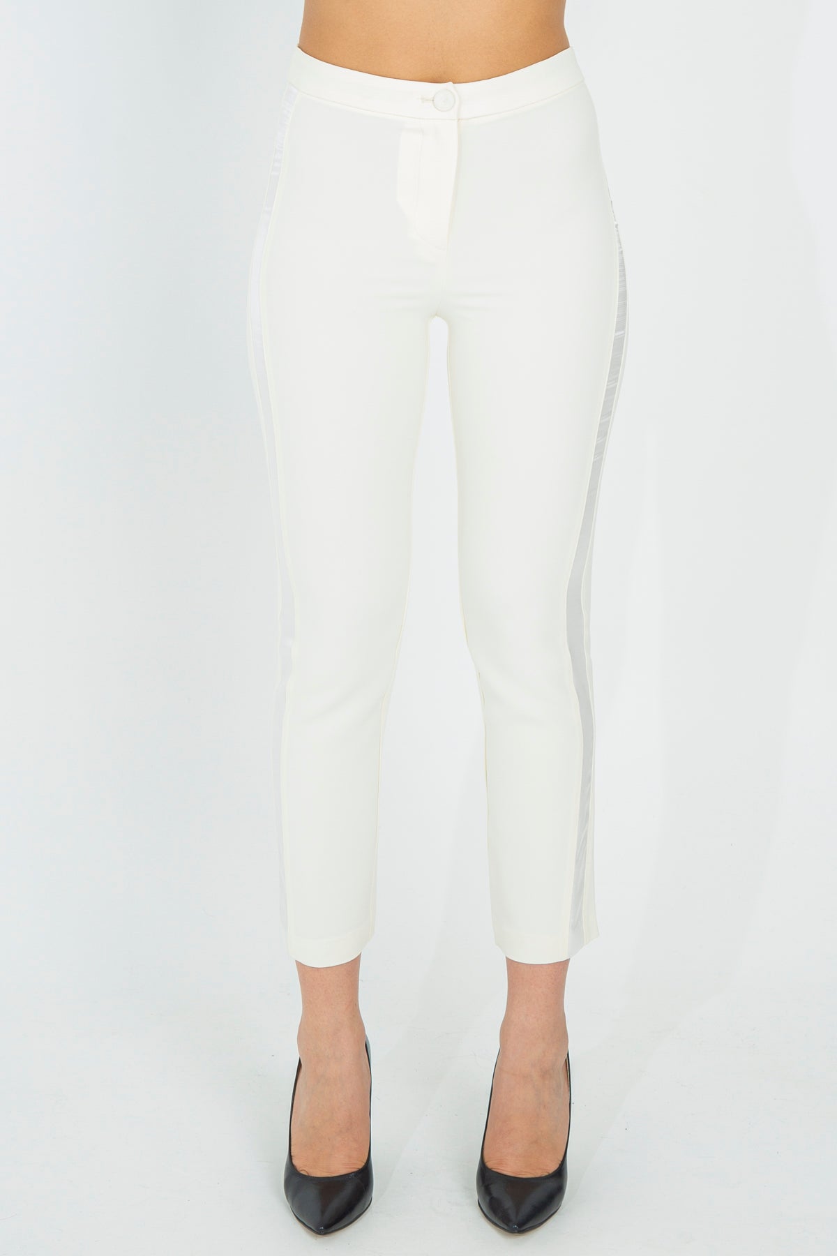 Pants with satin side band