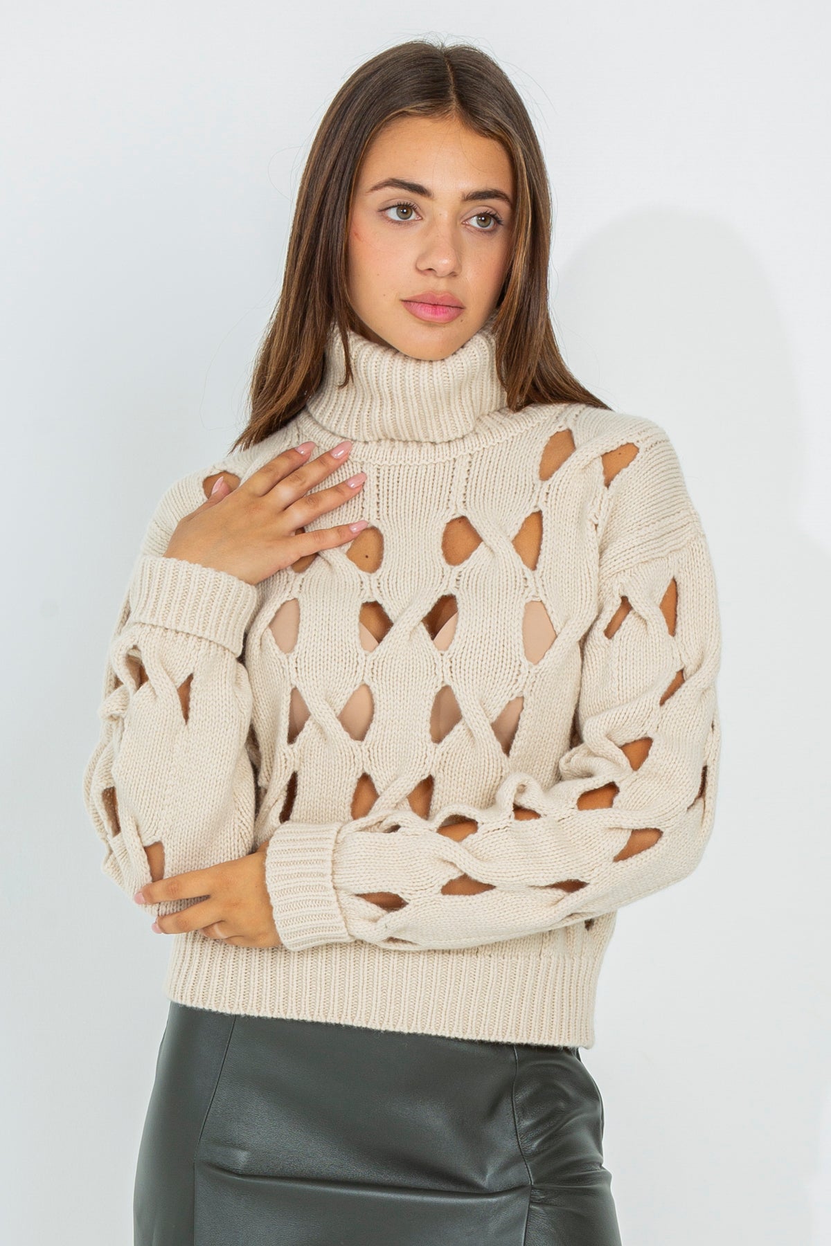 Open-knit wool sweater