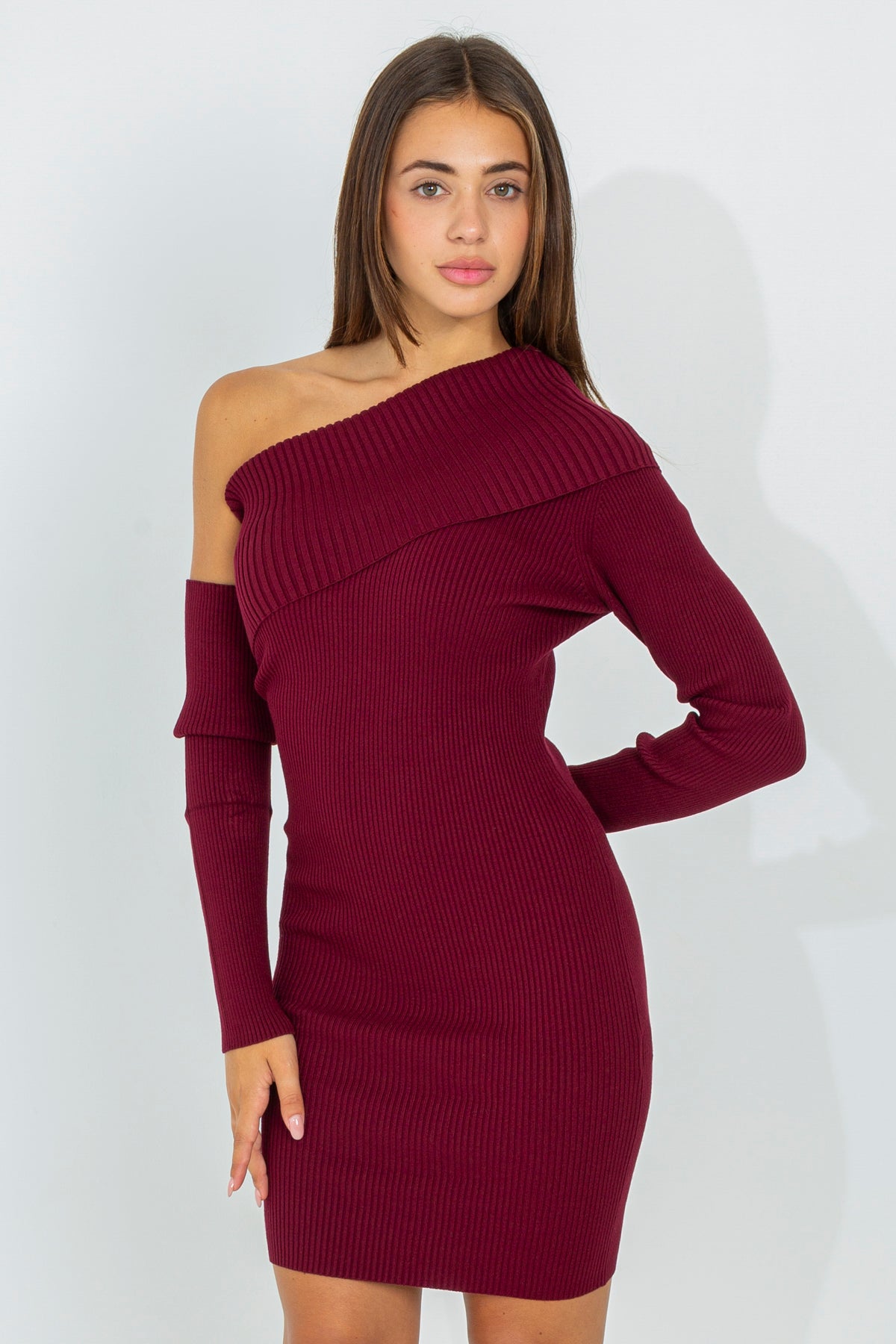 One shoulder knitted dress