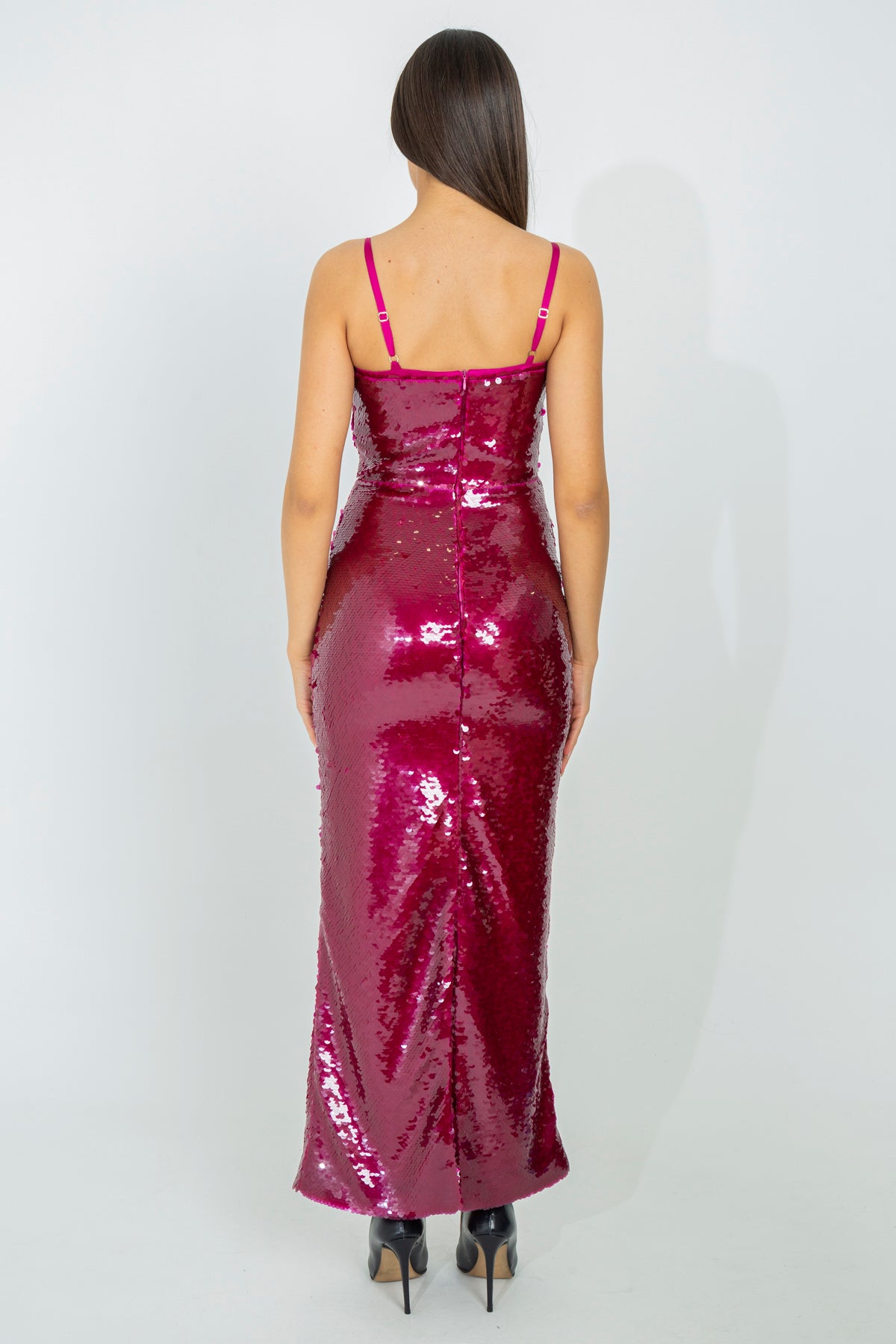 Long dress with all-over sequins