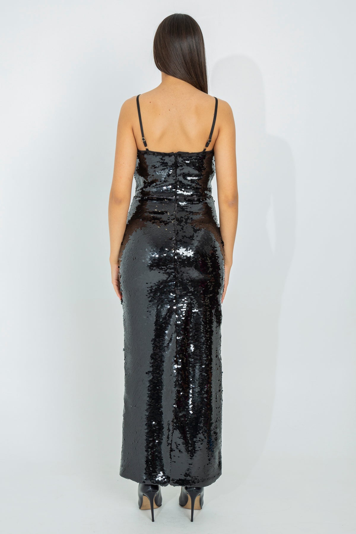 Long dress with all-over sequins