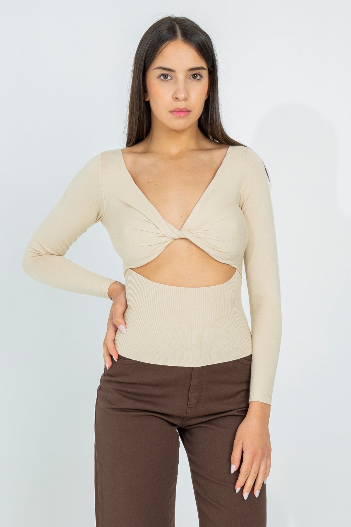 Crossover neckline sweater