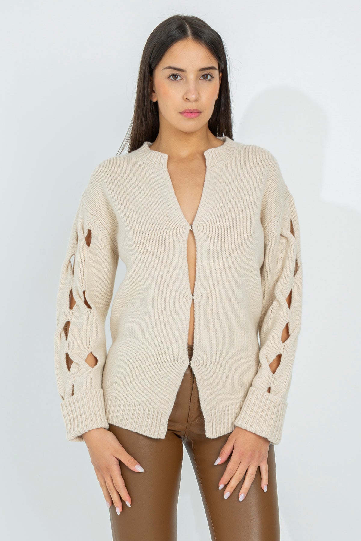 Open-knit wool cardigan