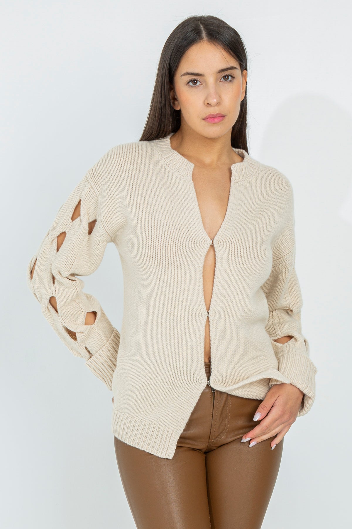 Open-knit wool cardigan