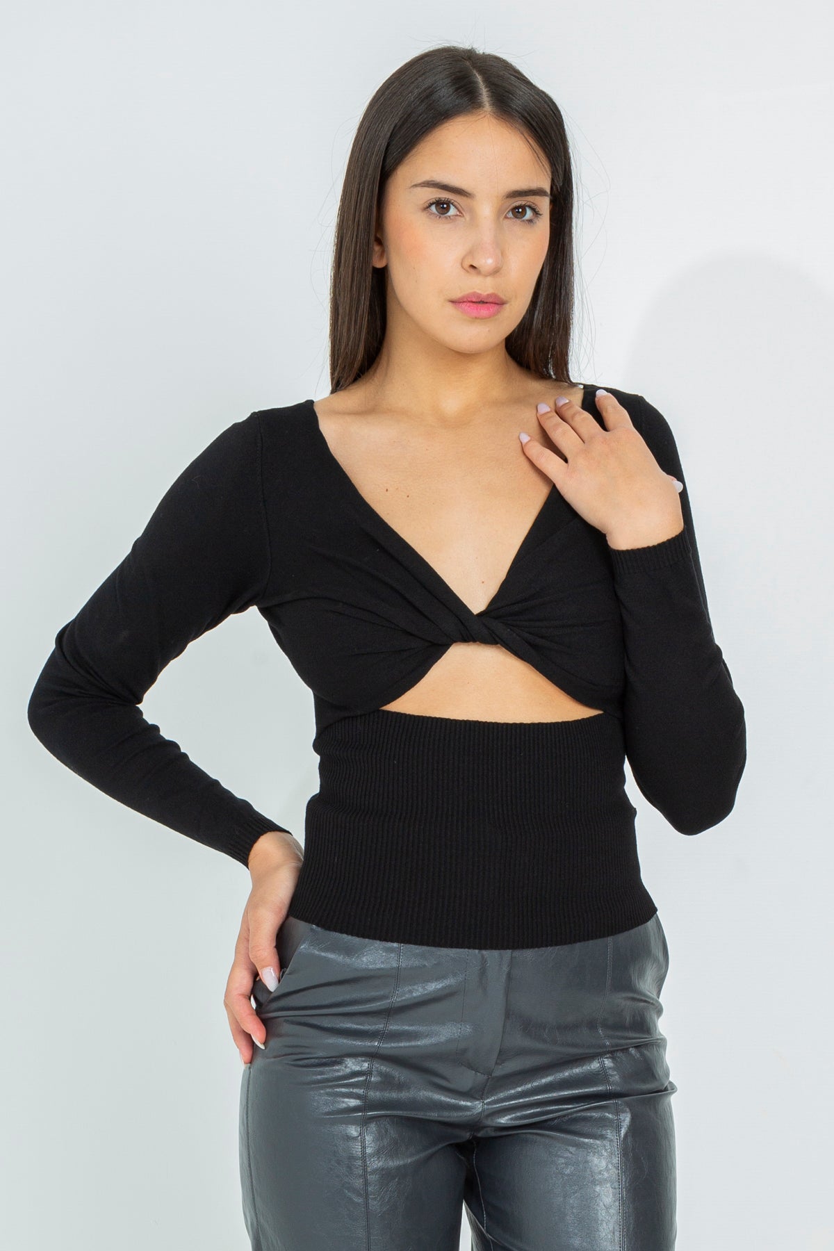 Crossover neckline sweater