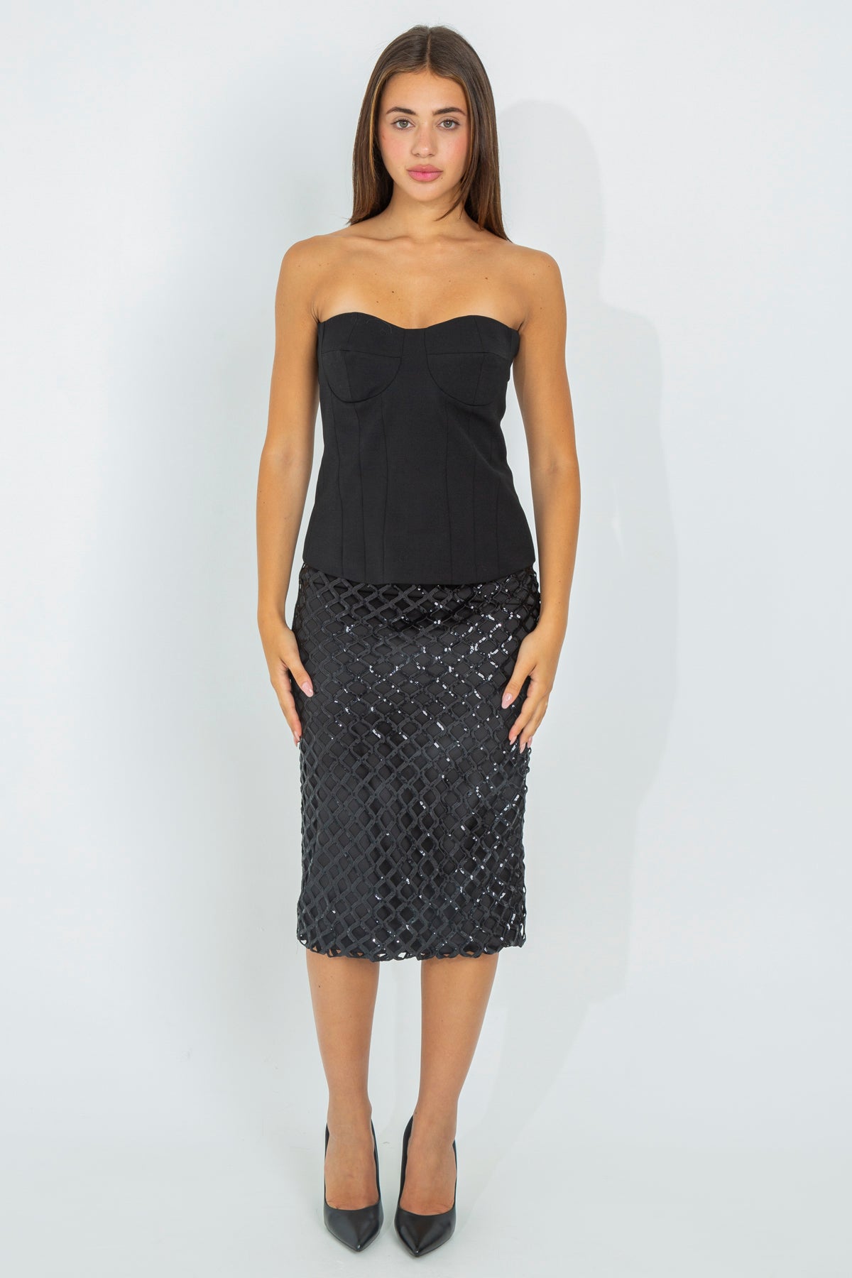 Midi skirt with wide sequin mesh