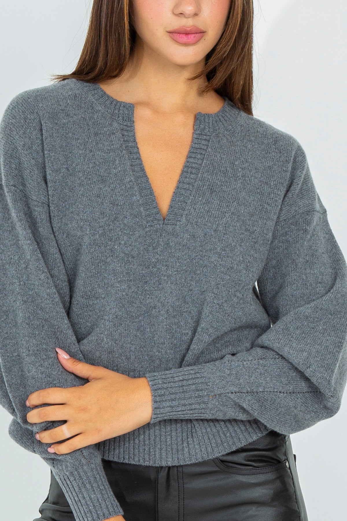 Wool sweater with profiled V-neck