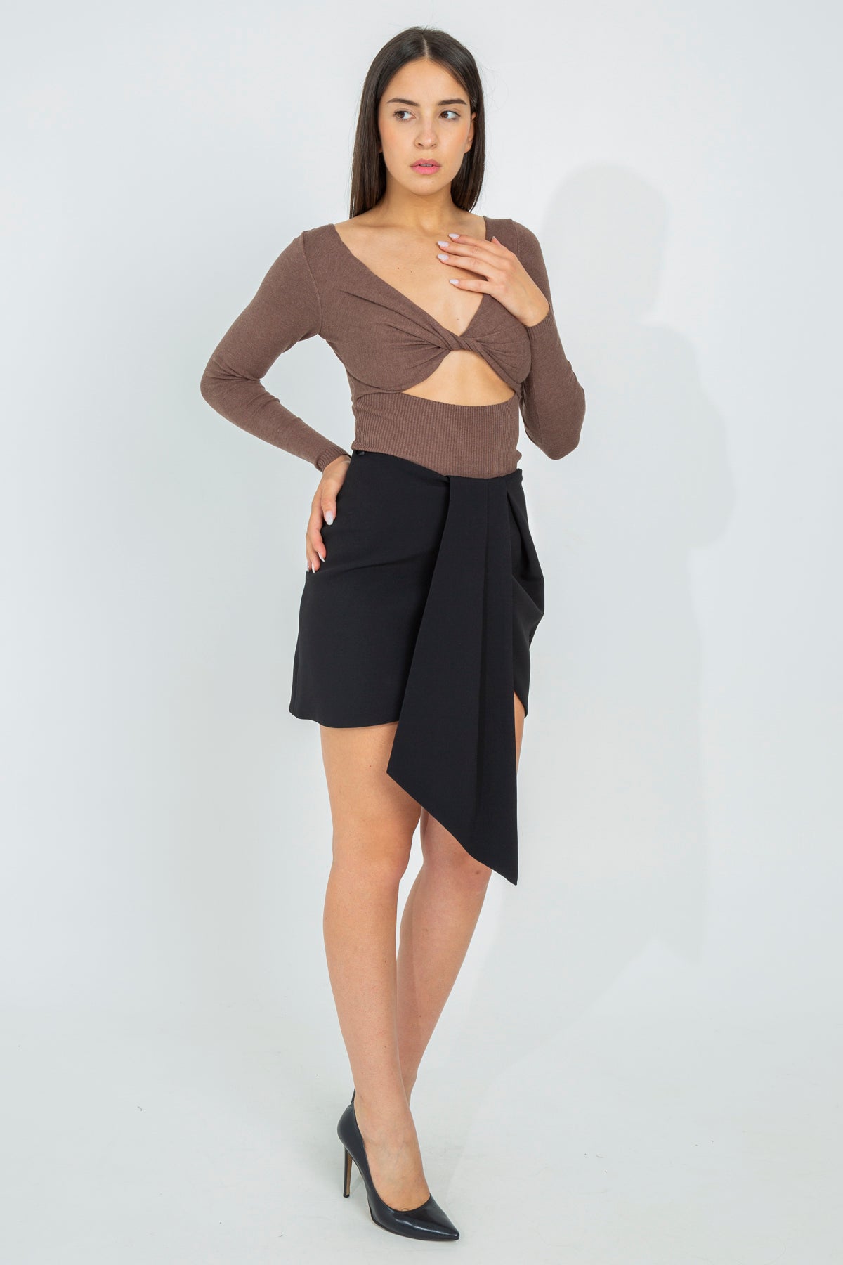 Crossover neckline sweater