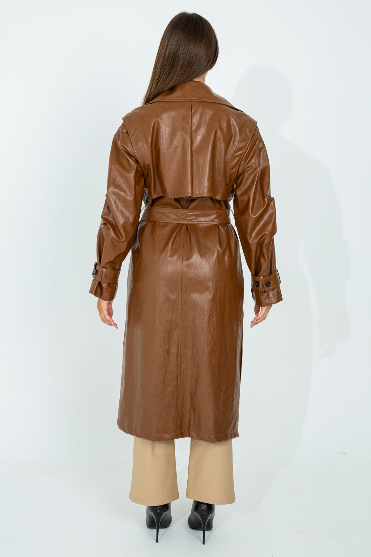 Faux leather trench coat