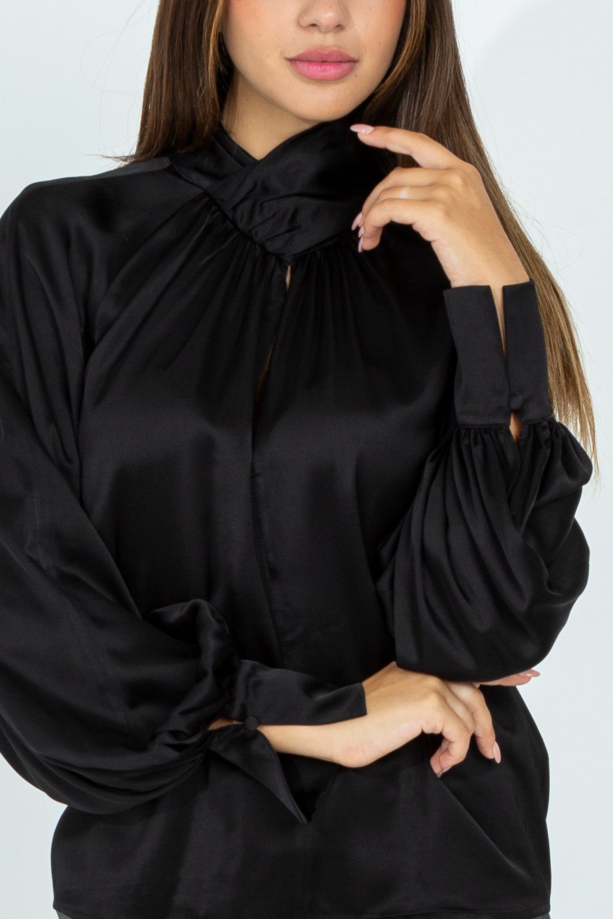 Blouse with crossover neckline