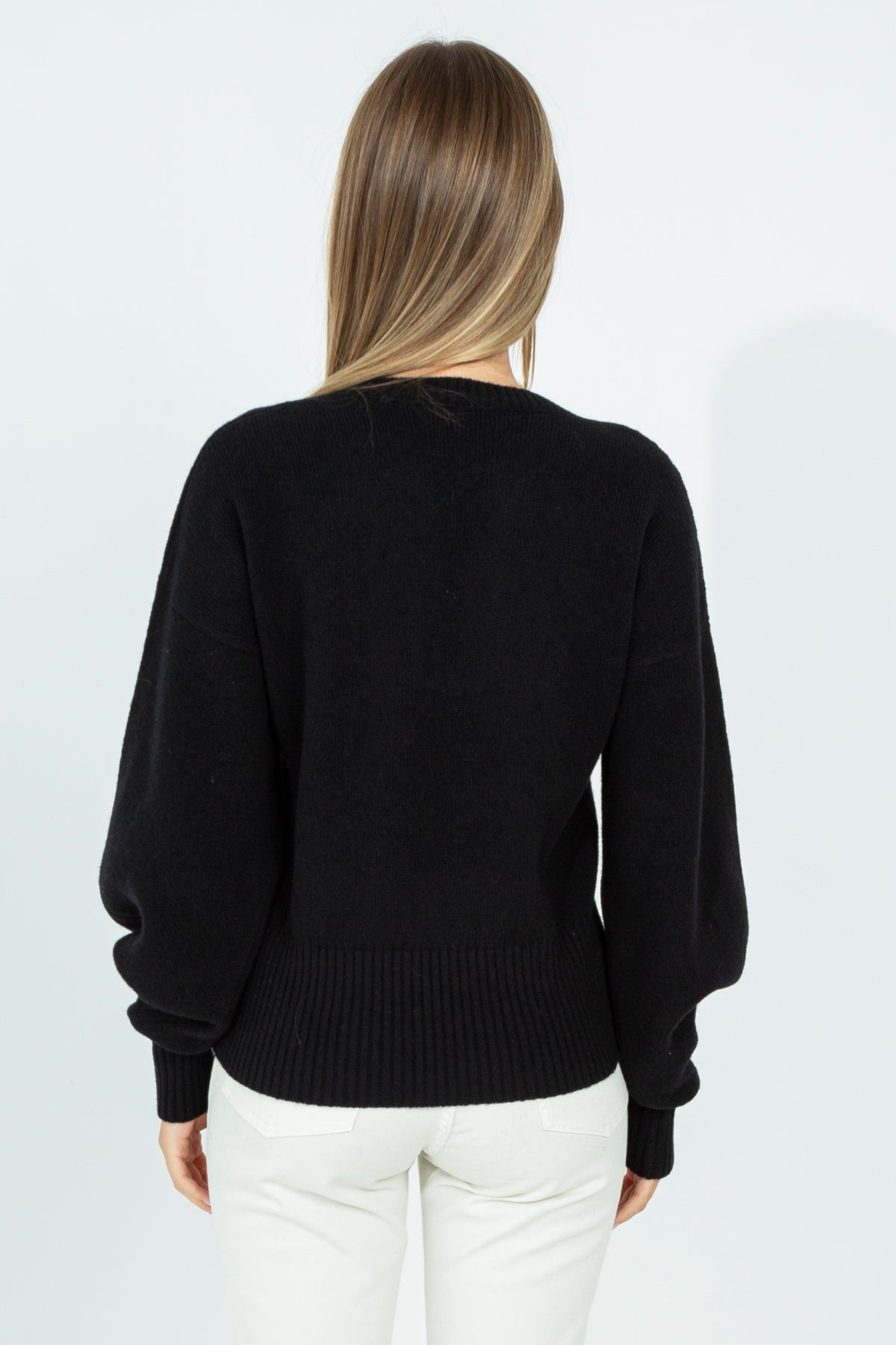 Wool sweater with profiled V-neck