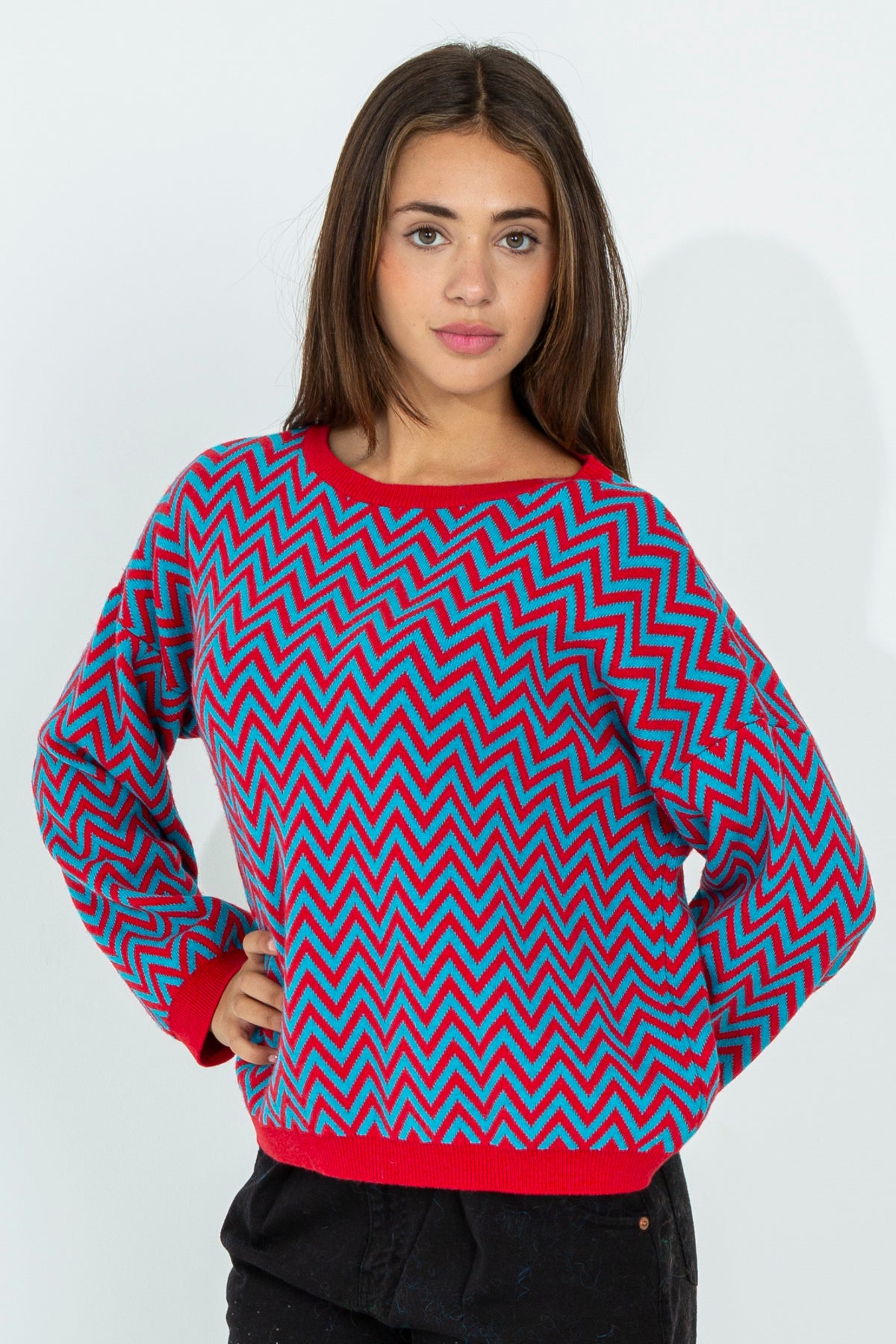 Chevron pattern wool sweater