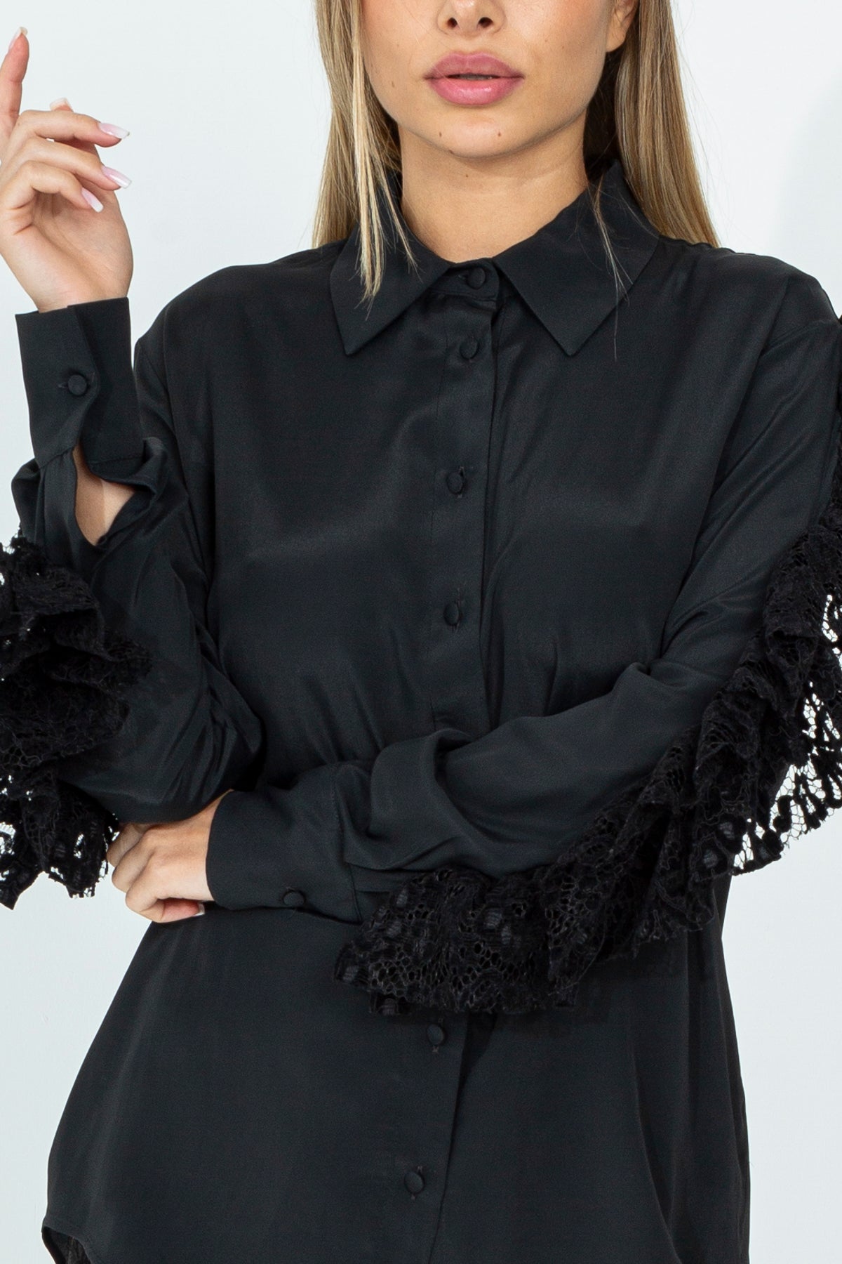 Shirt with ruffles on sleeves