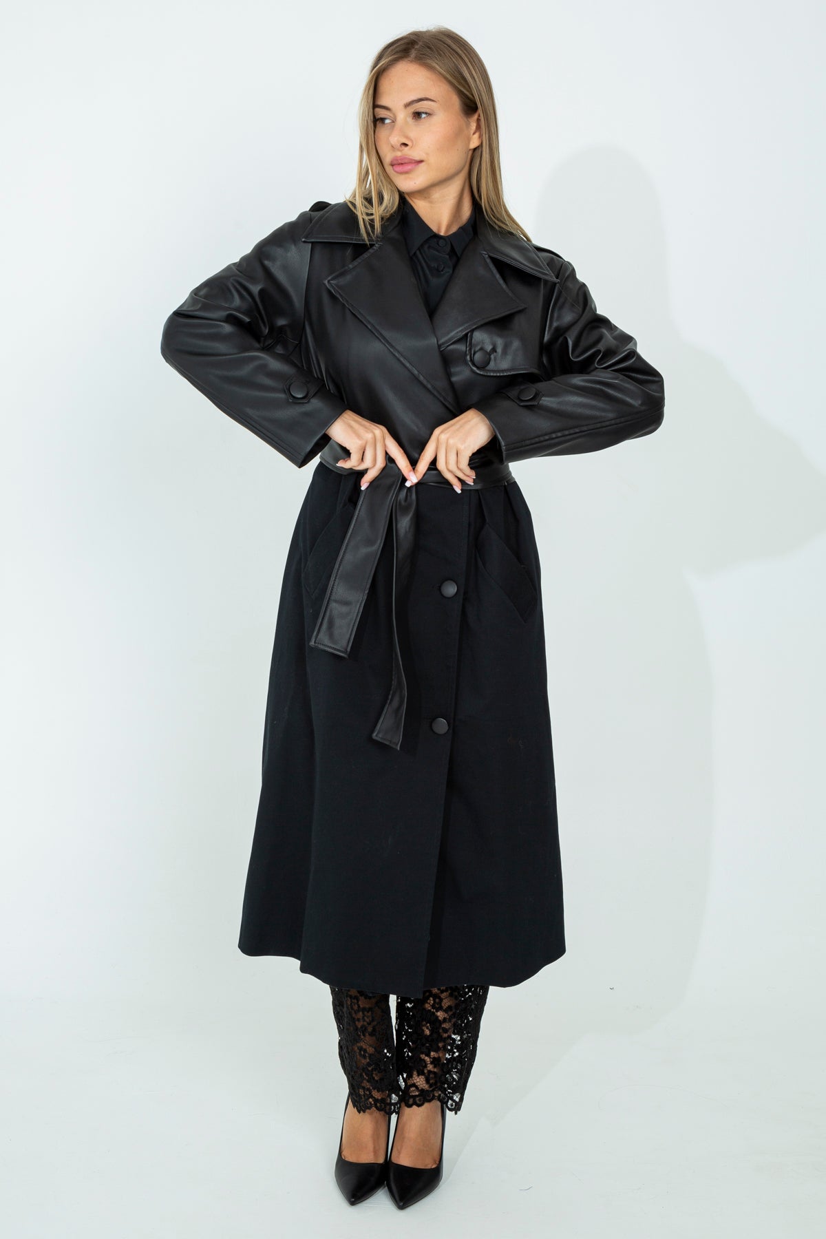 Two-fabric trench coat