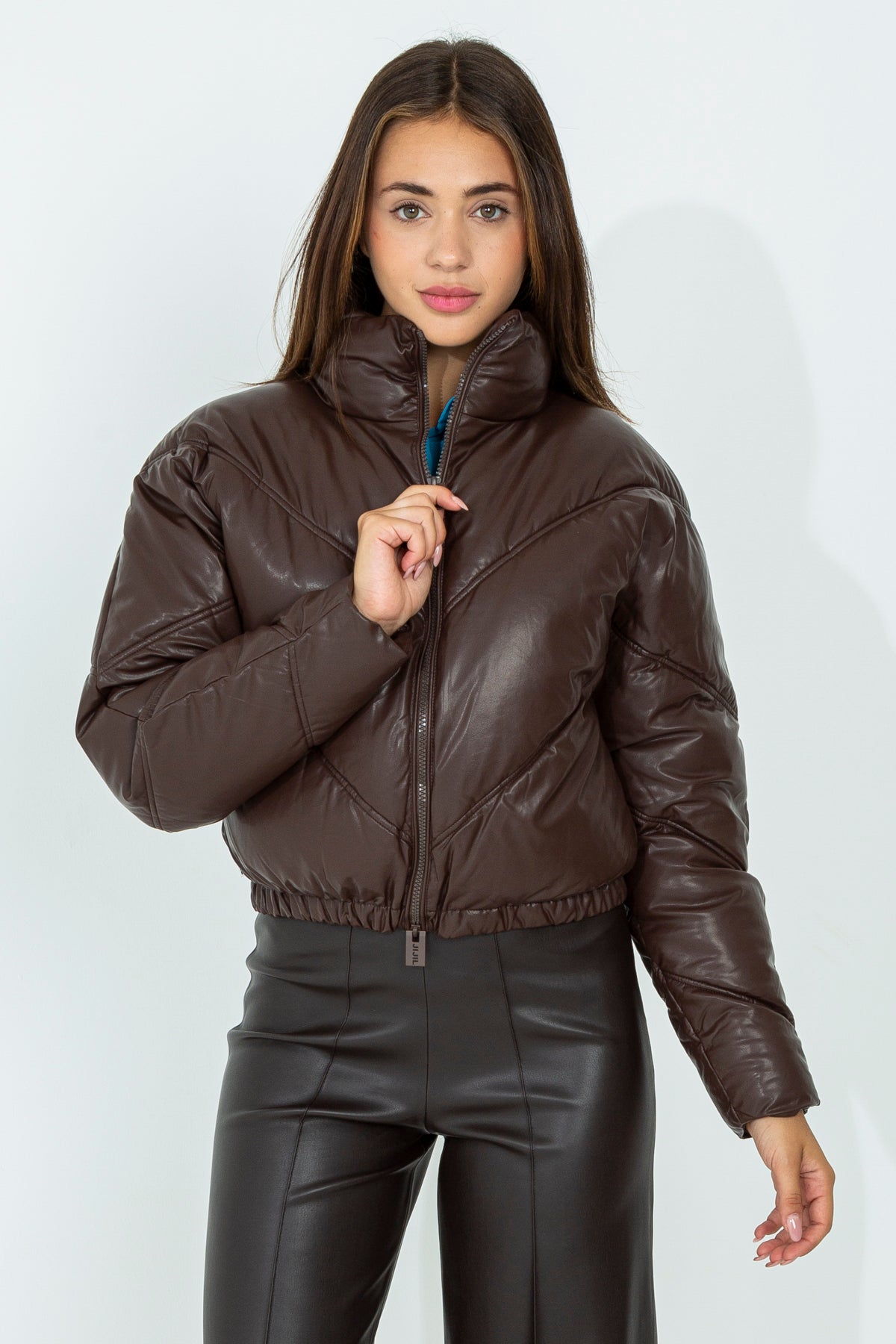 Faux leather bomber jacket