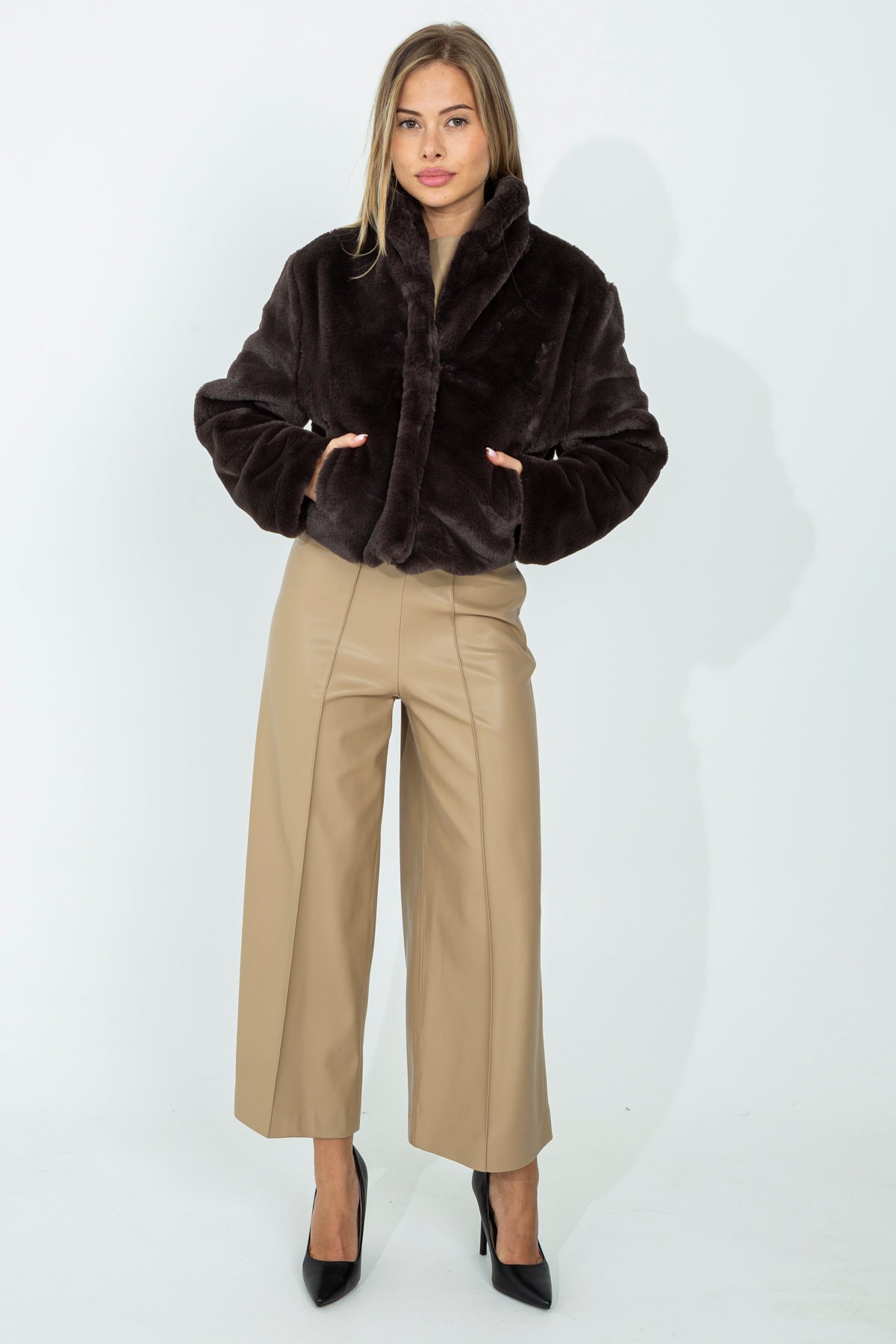 Palazzo trousers in eco leather