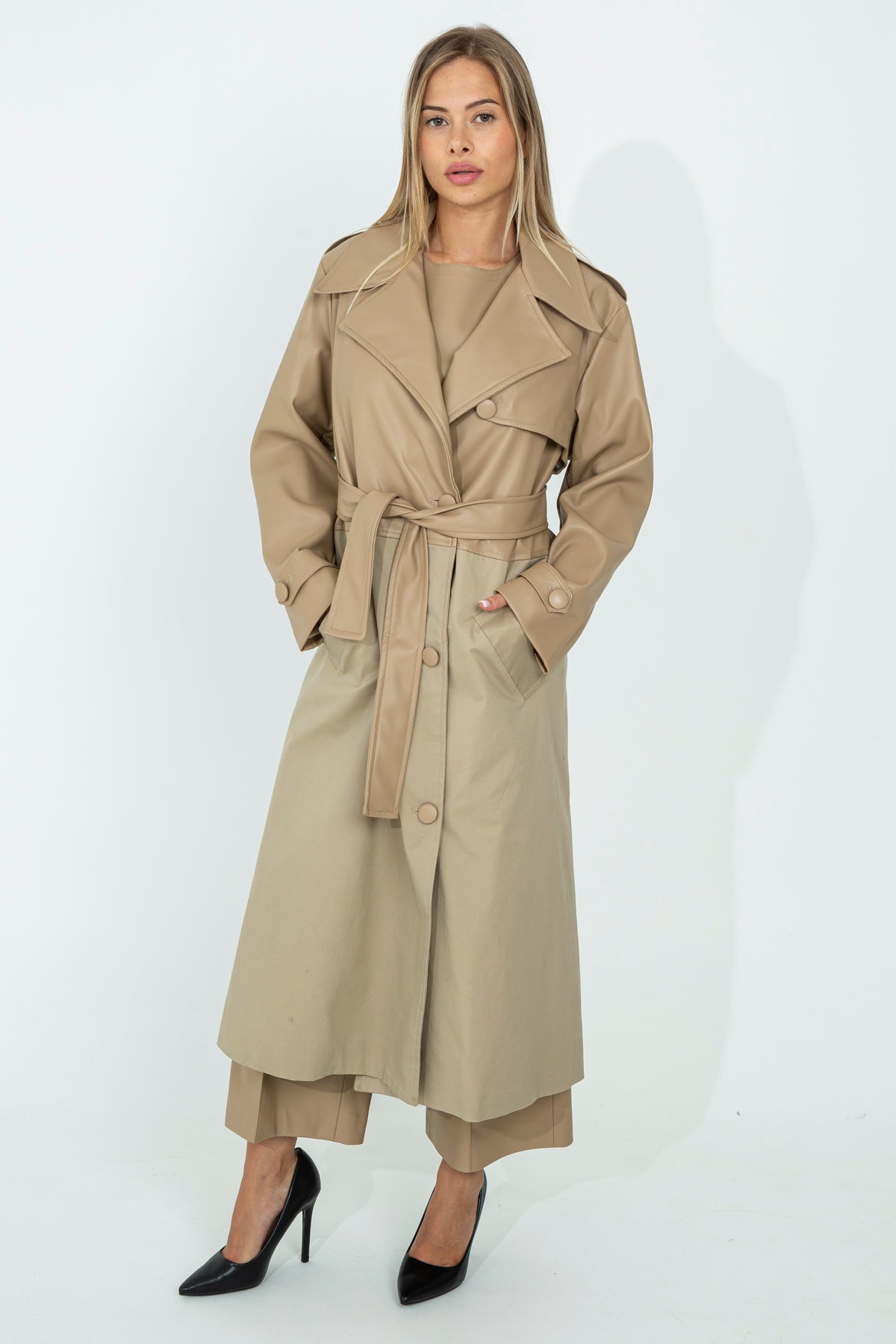 Two-fabric trench coat