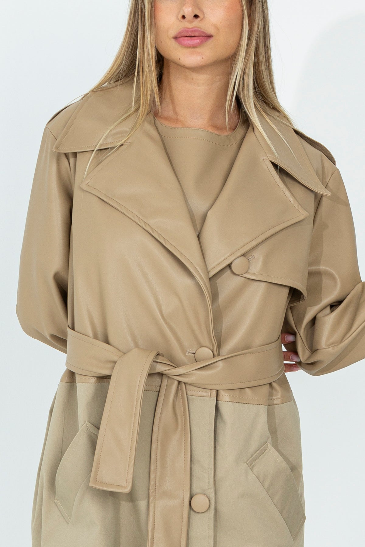 Two-fabric trench coat