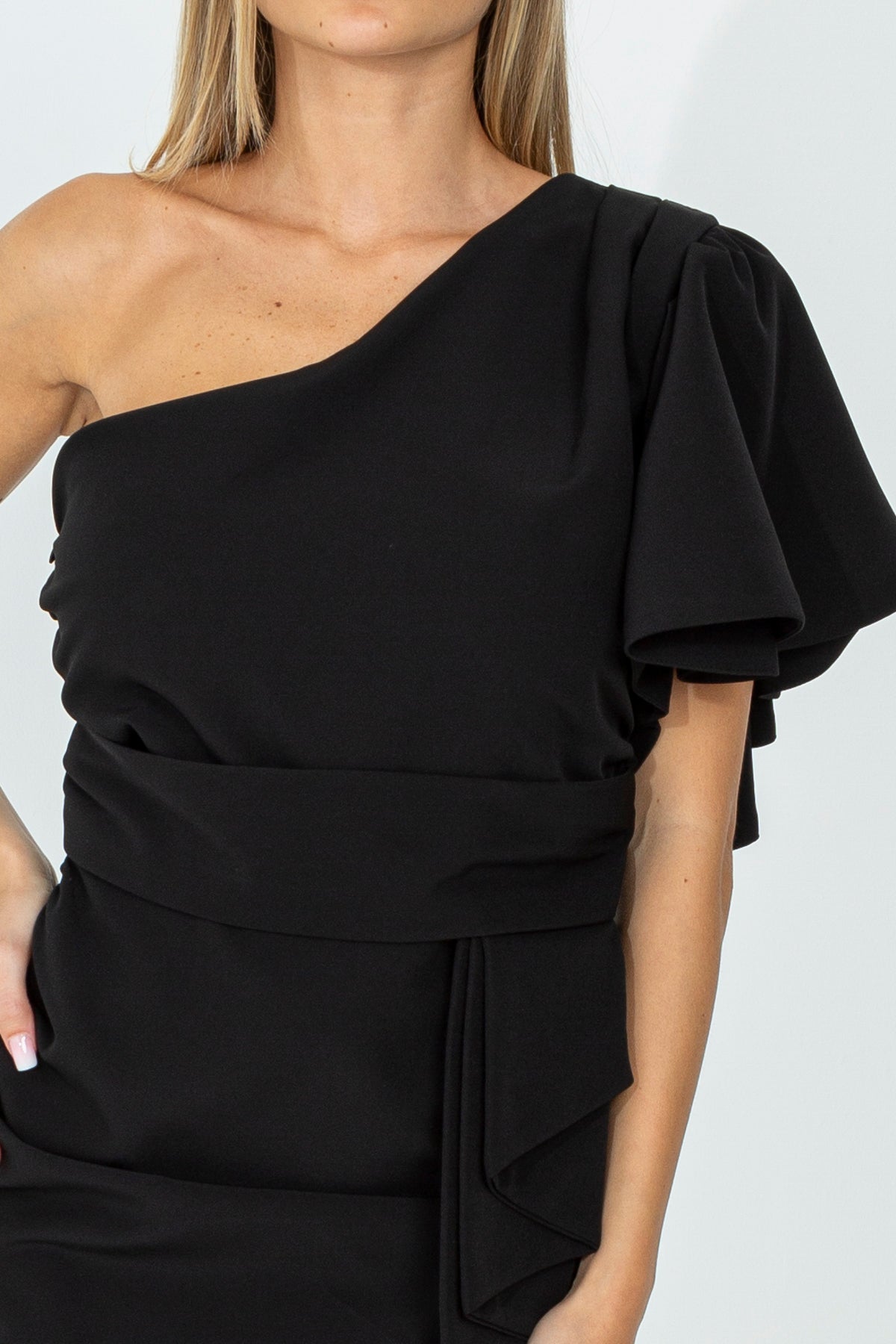 Draped one shoulder dress