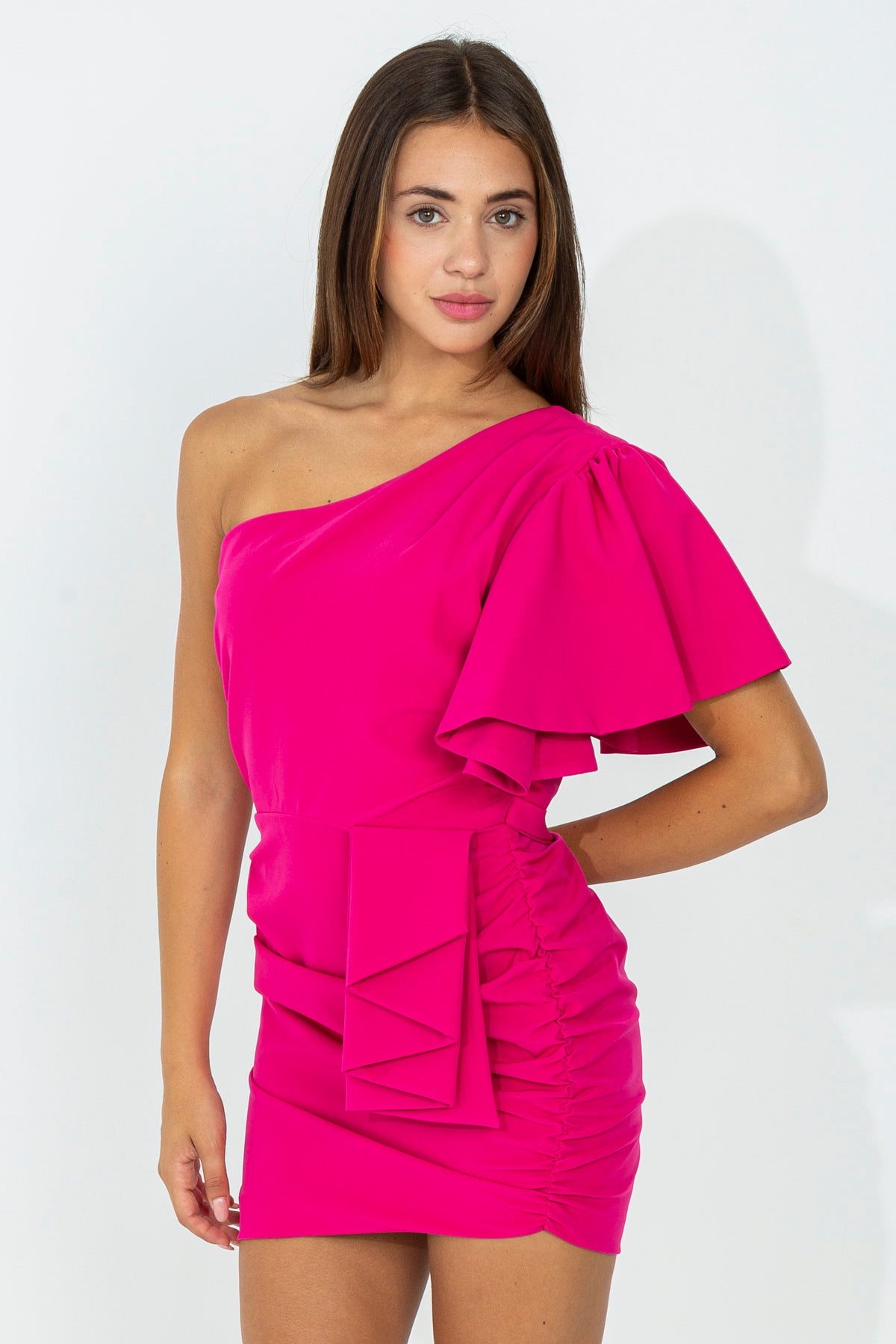 Draped one shoulder dress