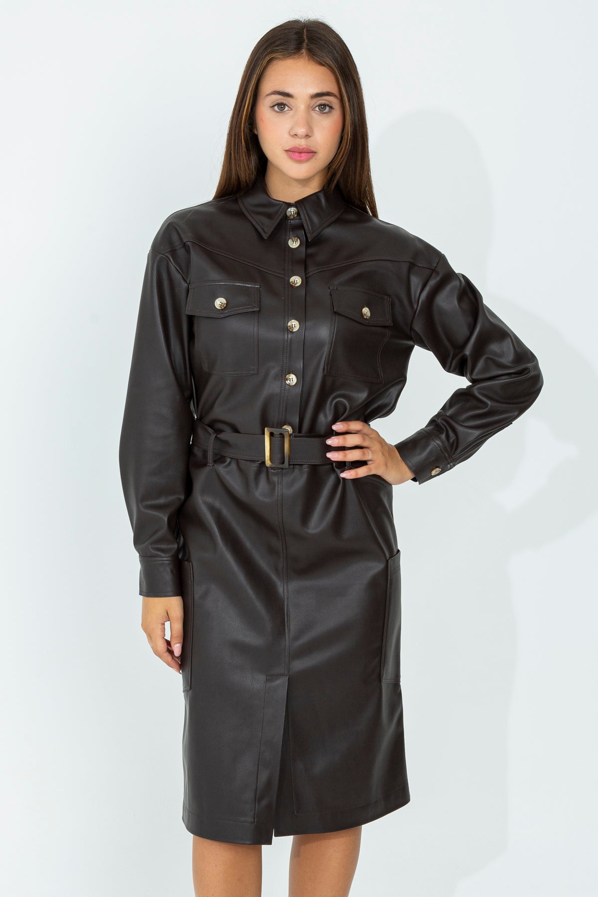 Faux leather midi dress