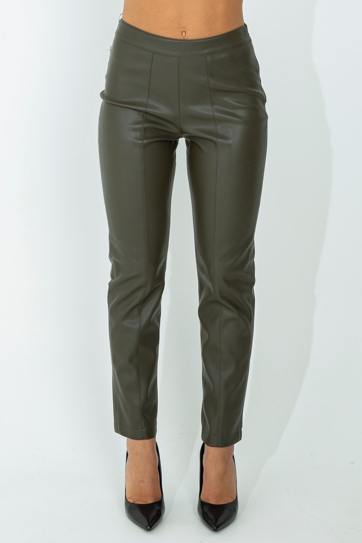 Faux leather straight leg trousers