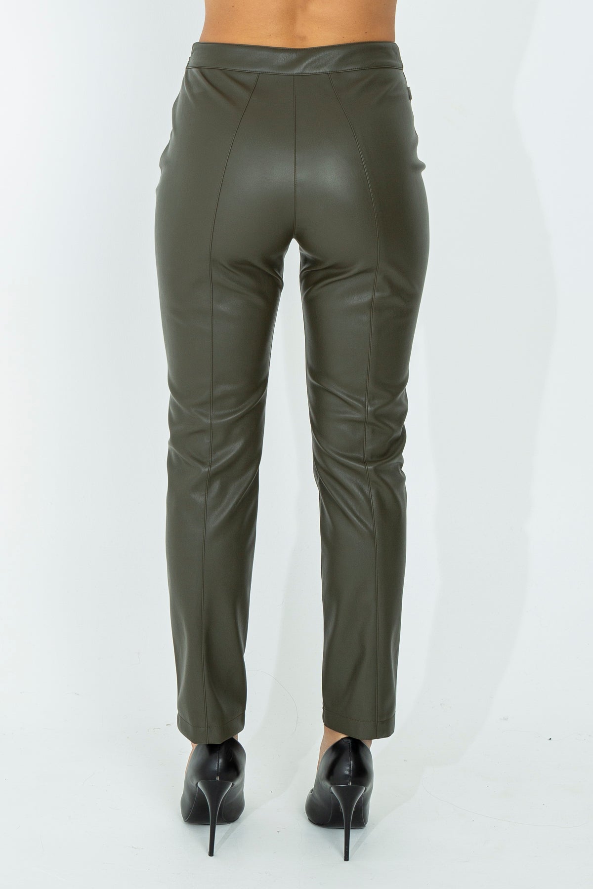 Faux leather straight leg trousers