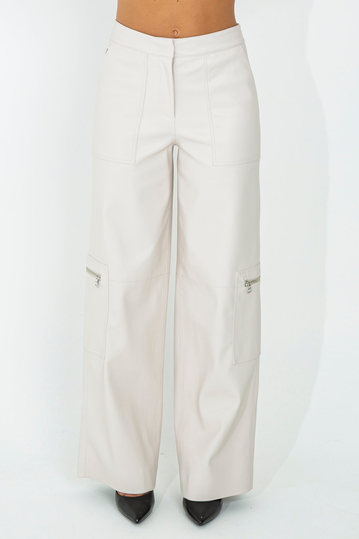 Palazzo cargo trousers in eco leather