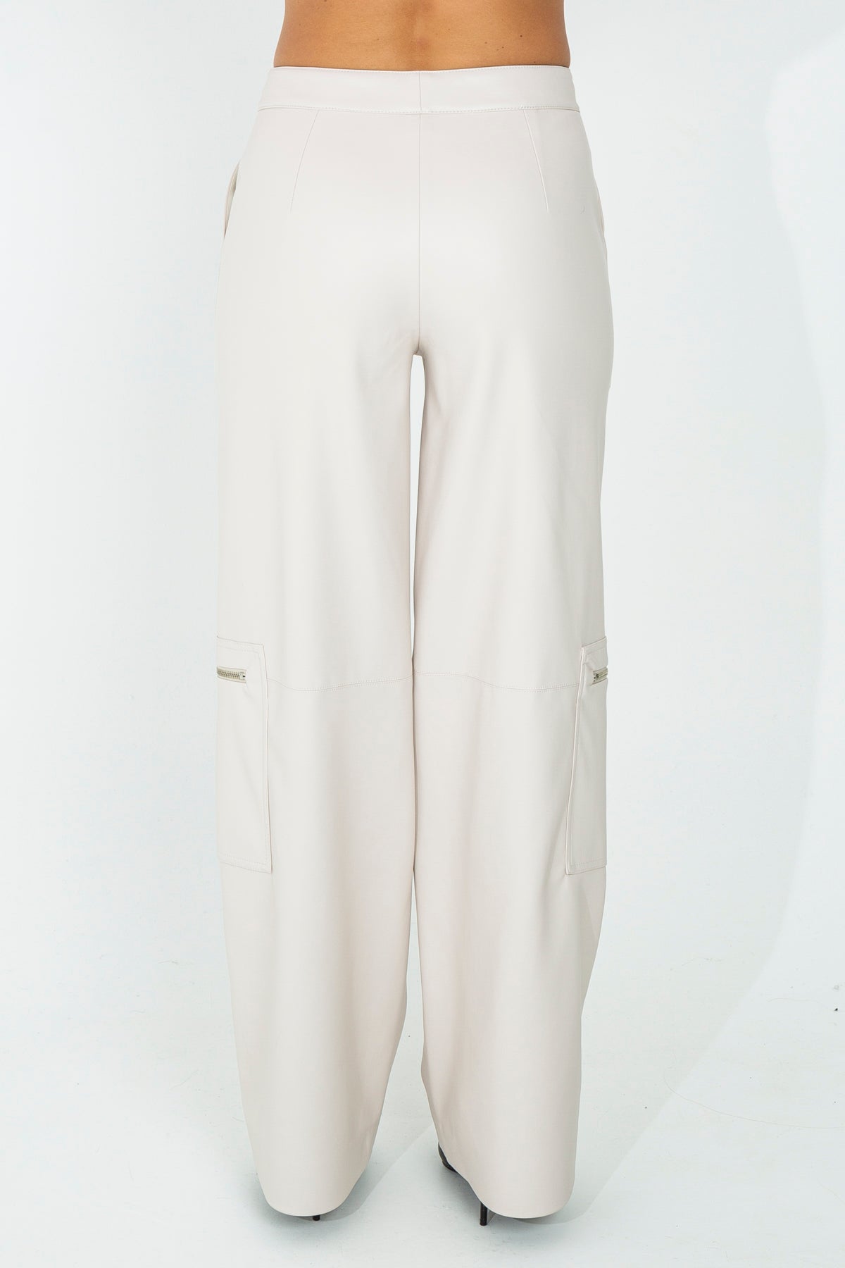 Palazzo cargo trousers in eco leather