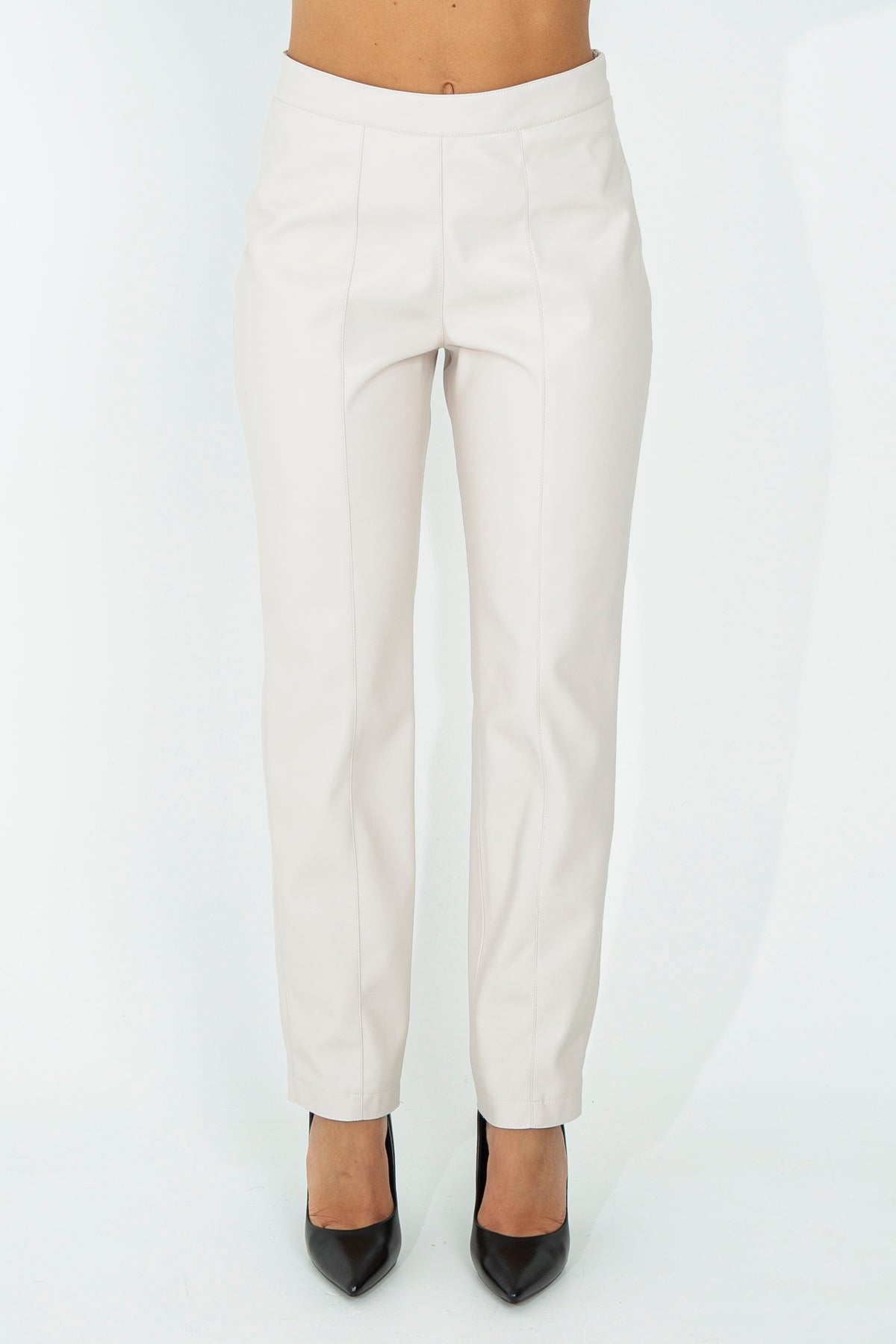 Faux leather straight leg trousers