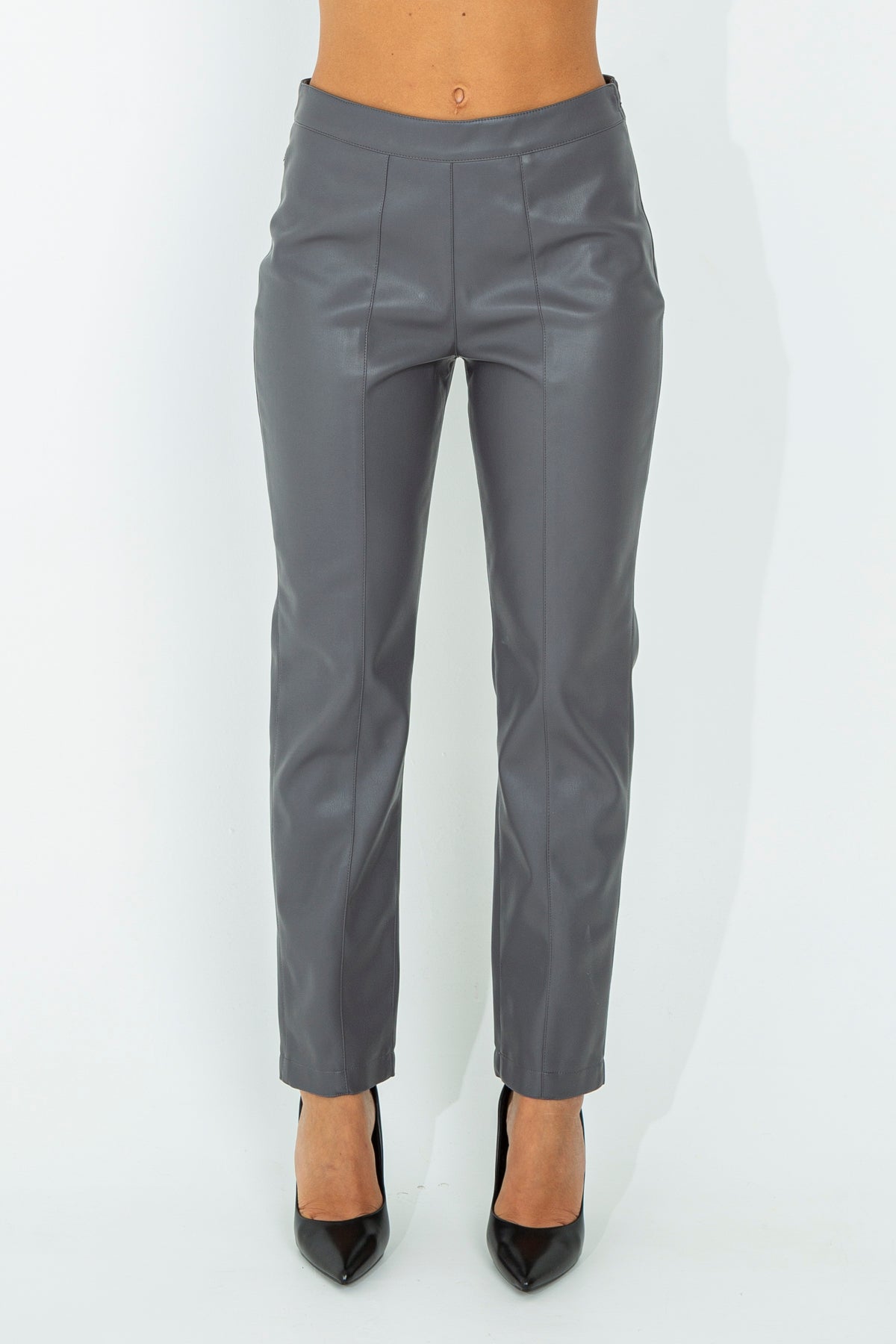 Faux leather straight leg trousers