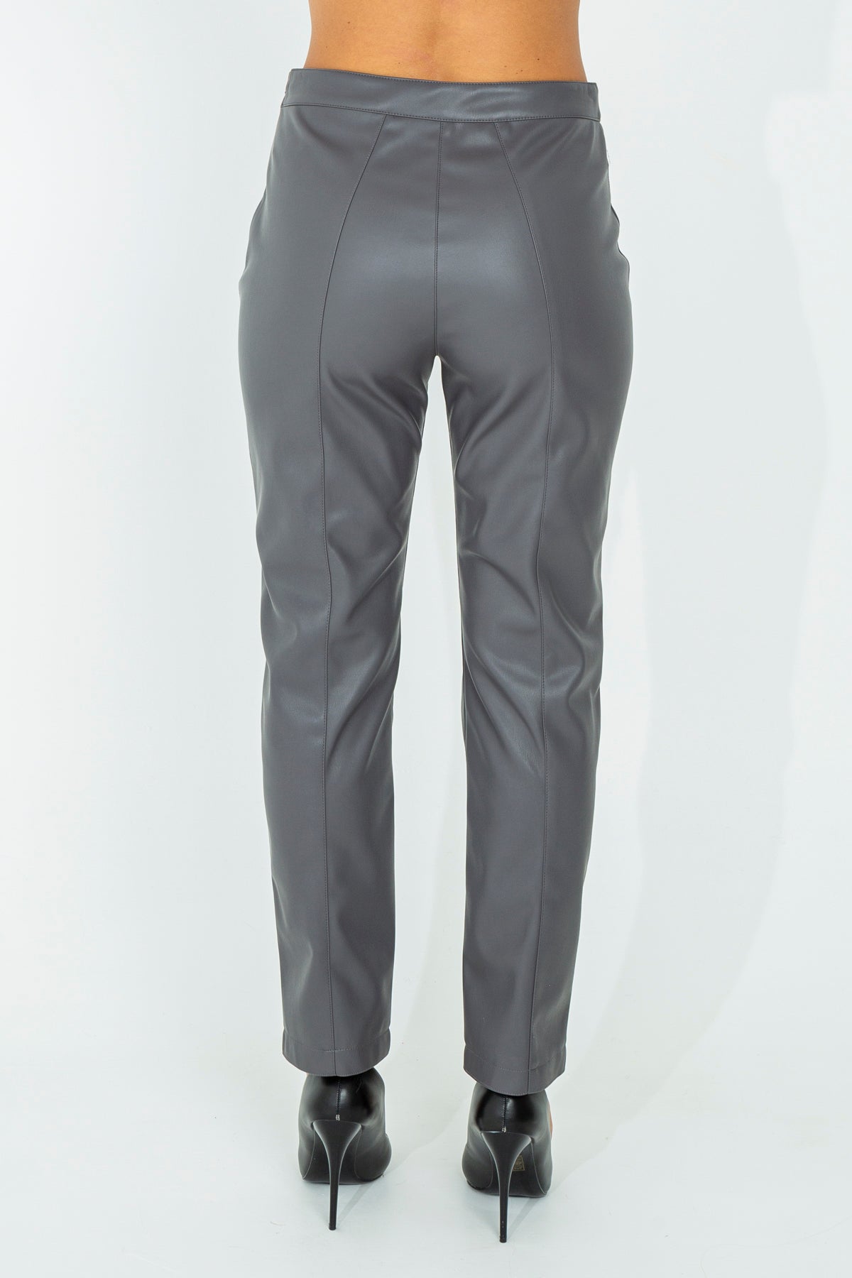 Faux leather straight leg trousers