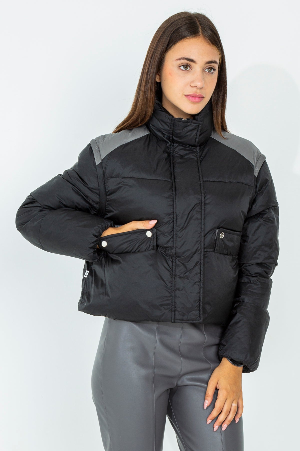 Short color block down jacket