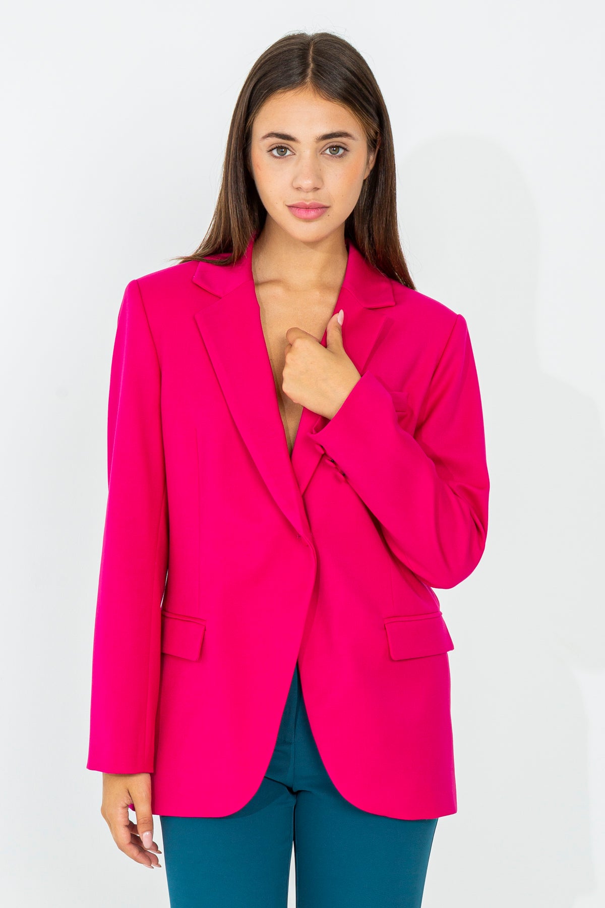 Single-breasted long jacket in solid color