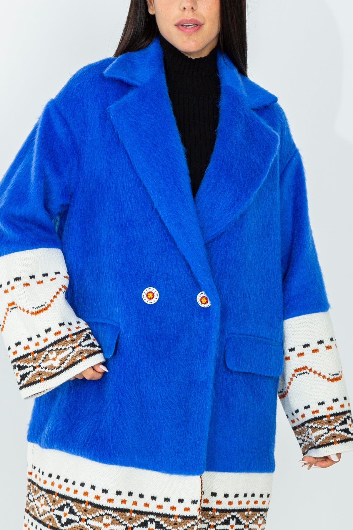 Coat with wool inserts