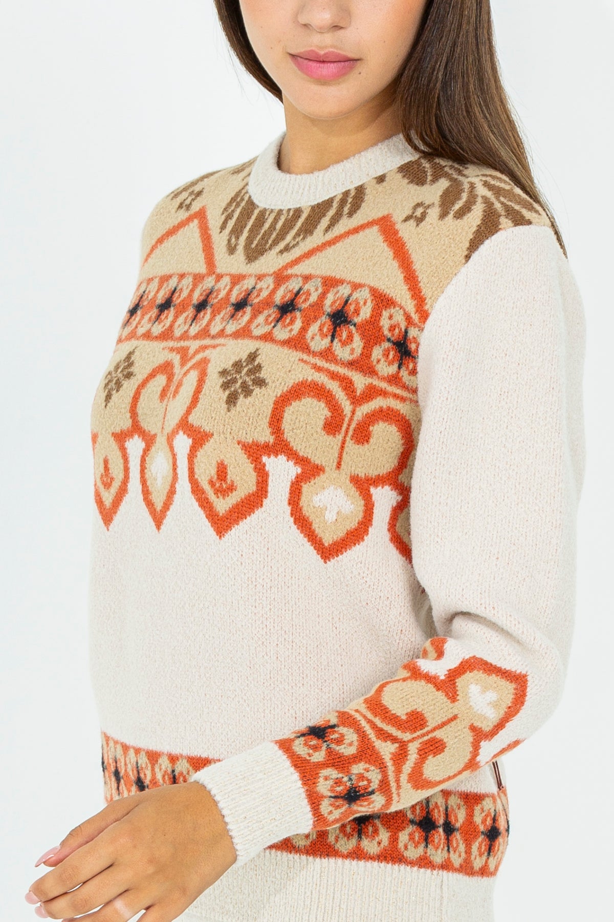 Damask pattern crew neck sweater