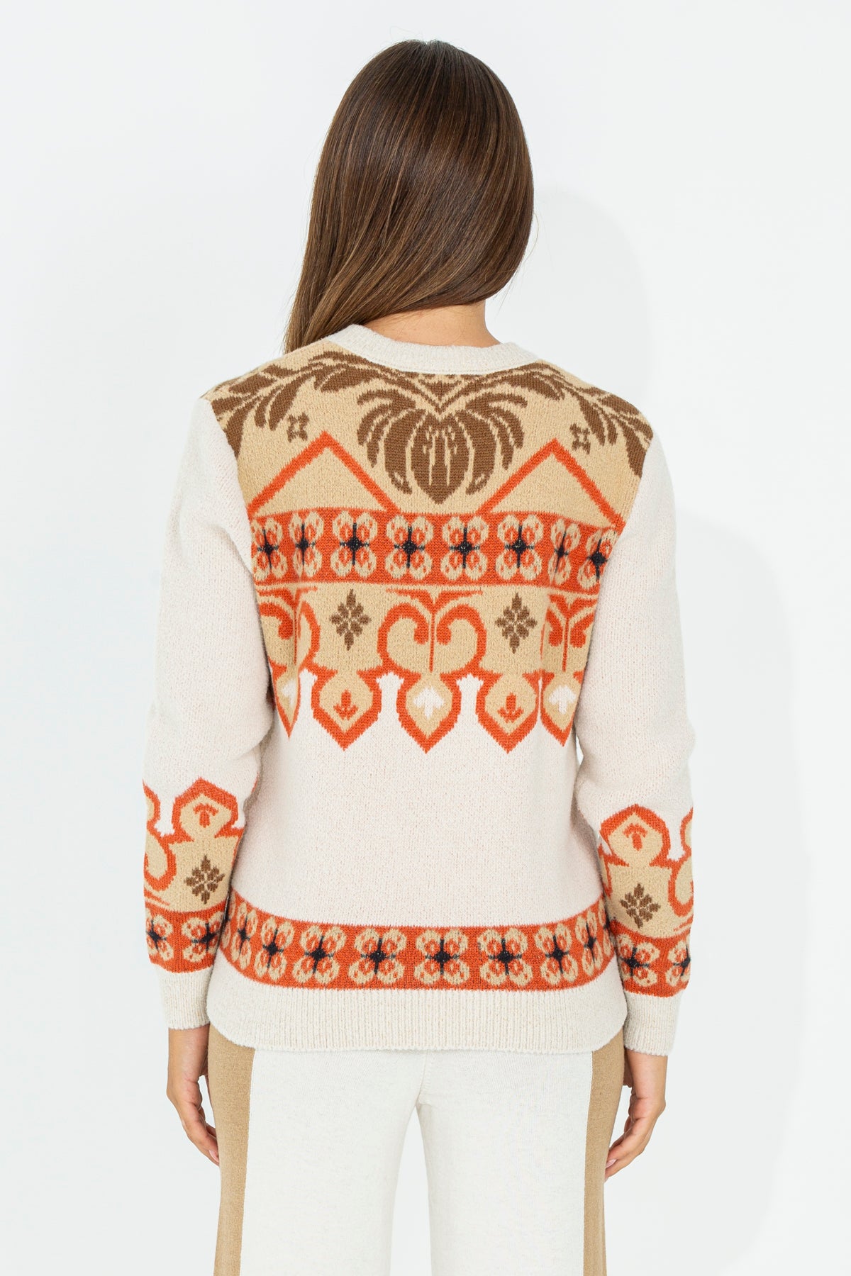 Damask pattern crew neck sweater