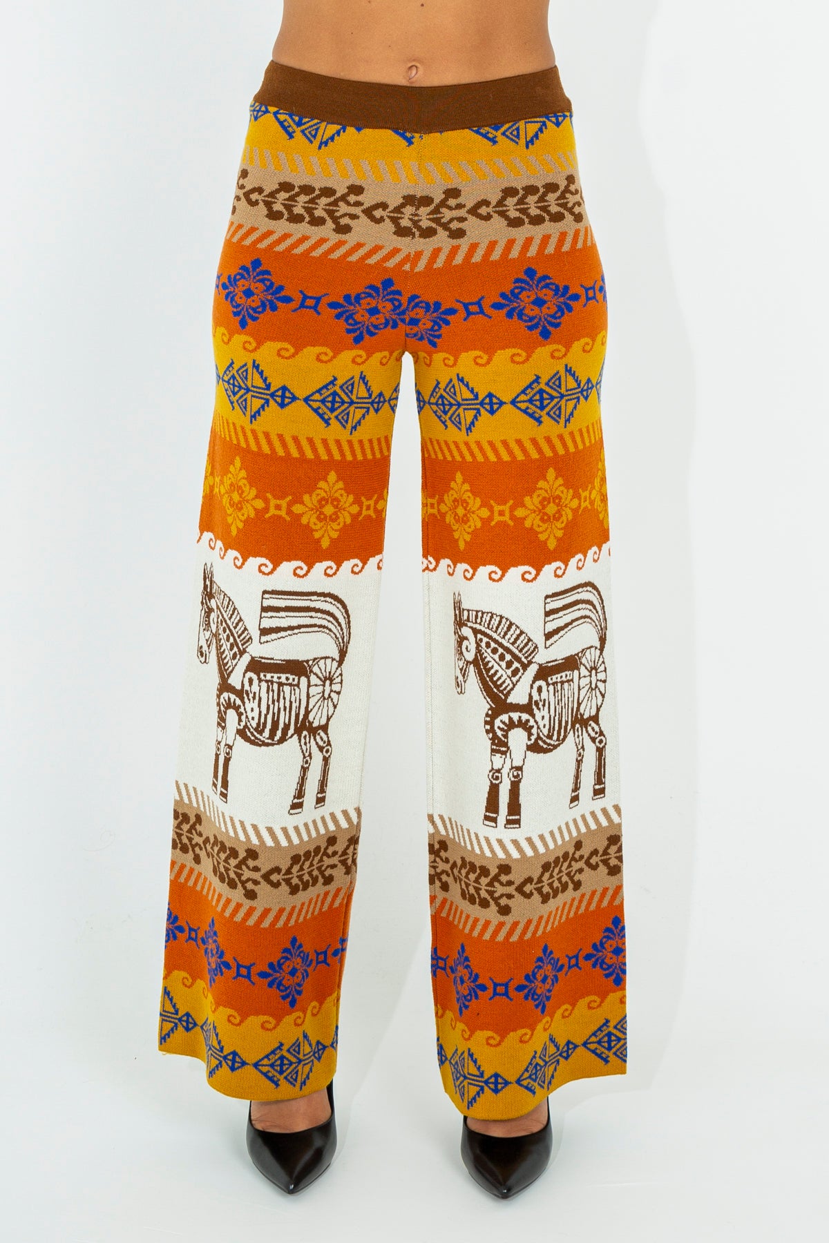 Palazzo trousers with horse pattern