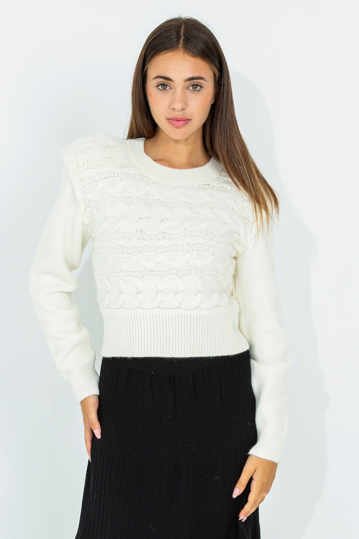 Crop sweater with cable knit