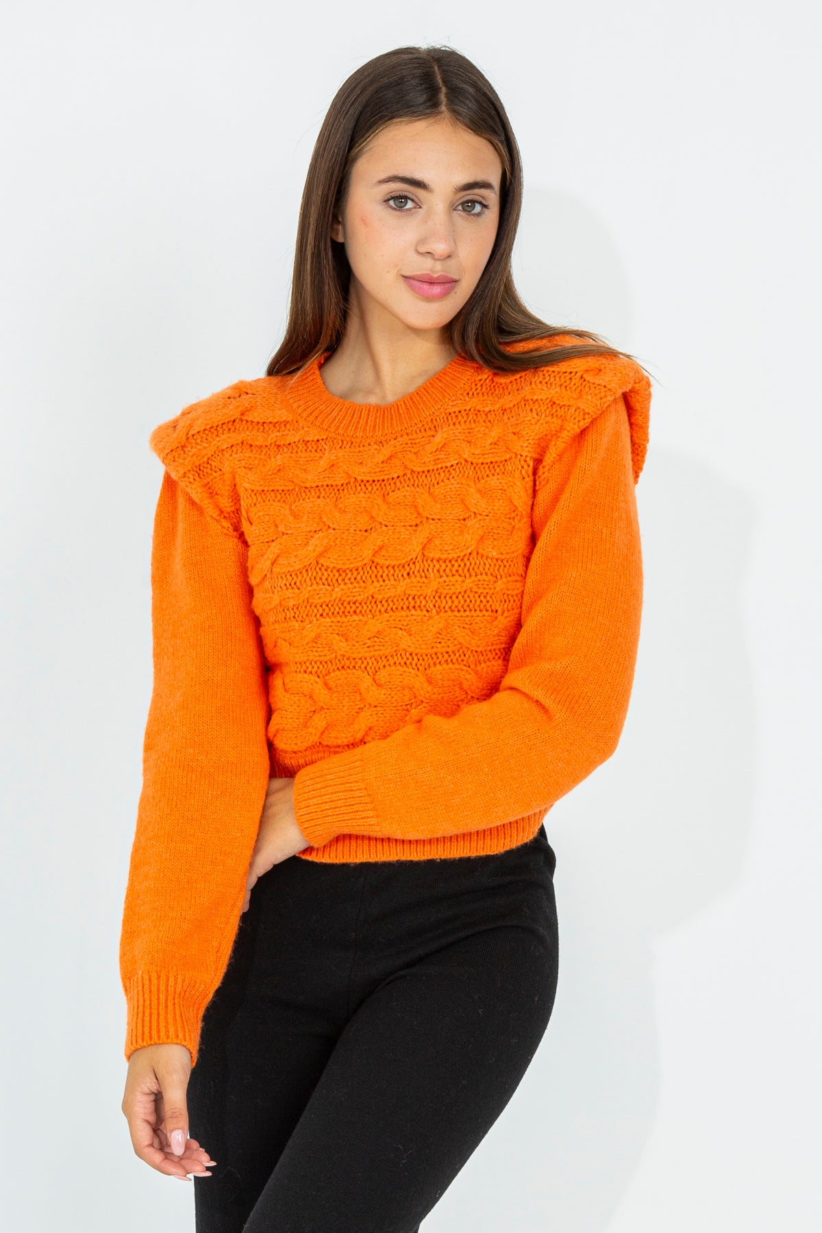 Crop sweater with cable knit