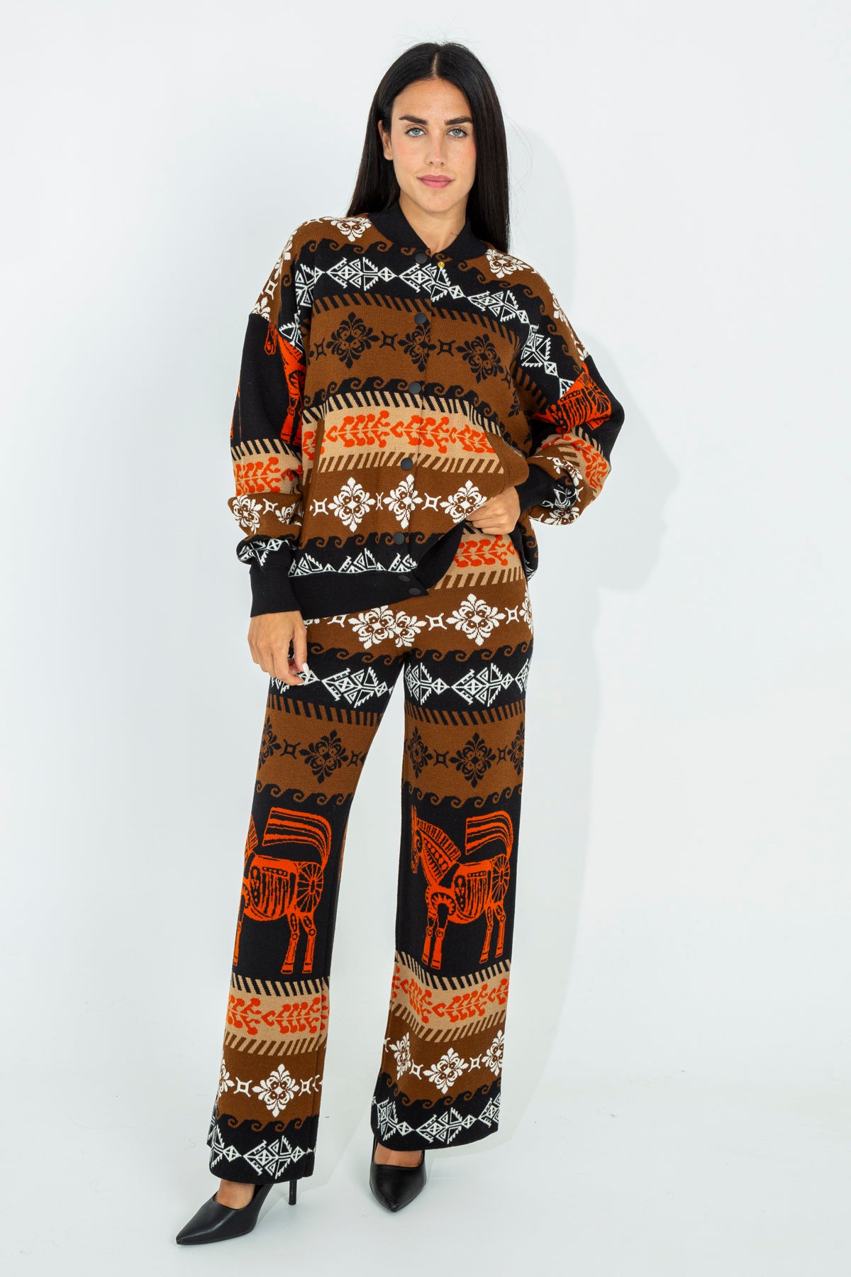 Palazzo trousers with horse pattern