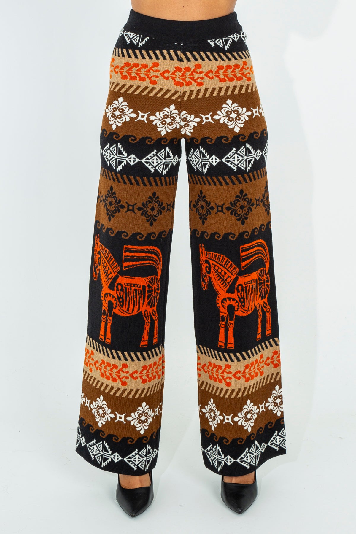 Palazzo trousers with horse pattern