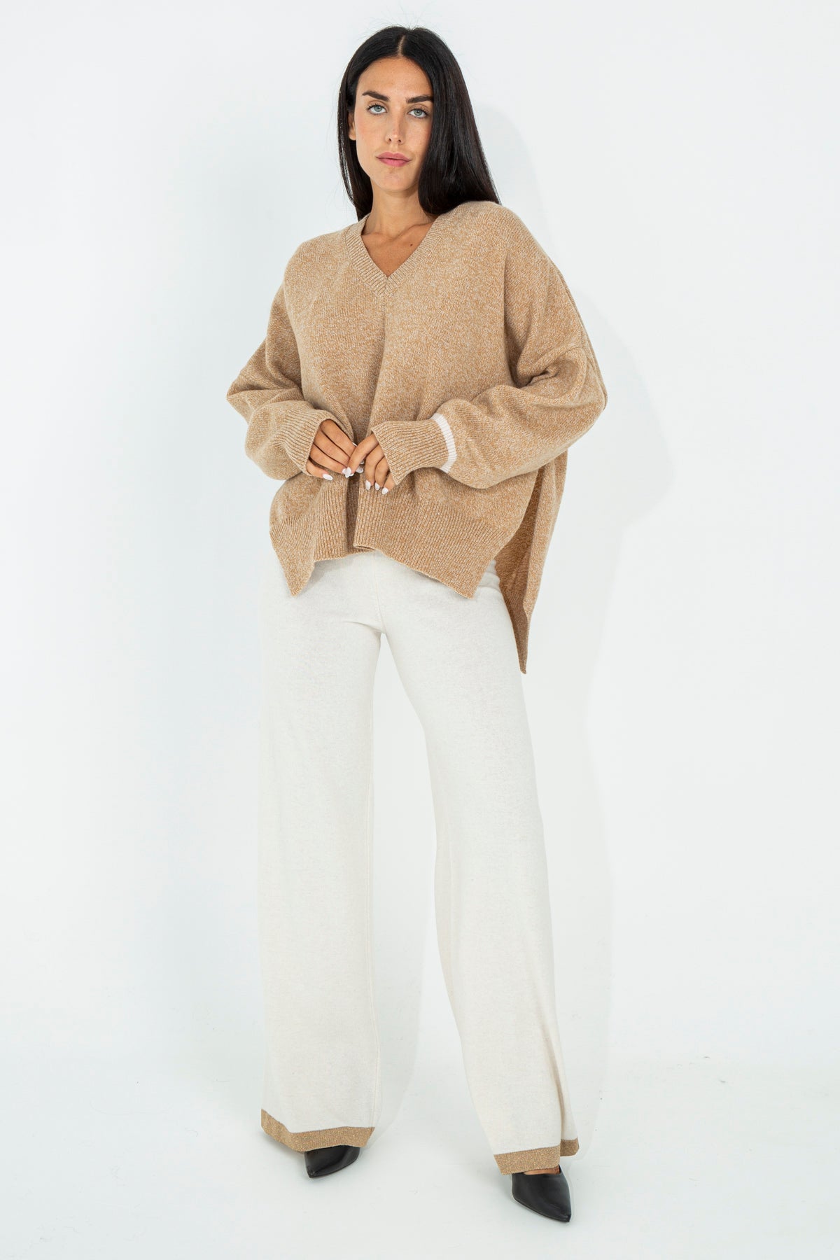 Palazzo trousers with lurex detail