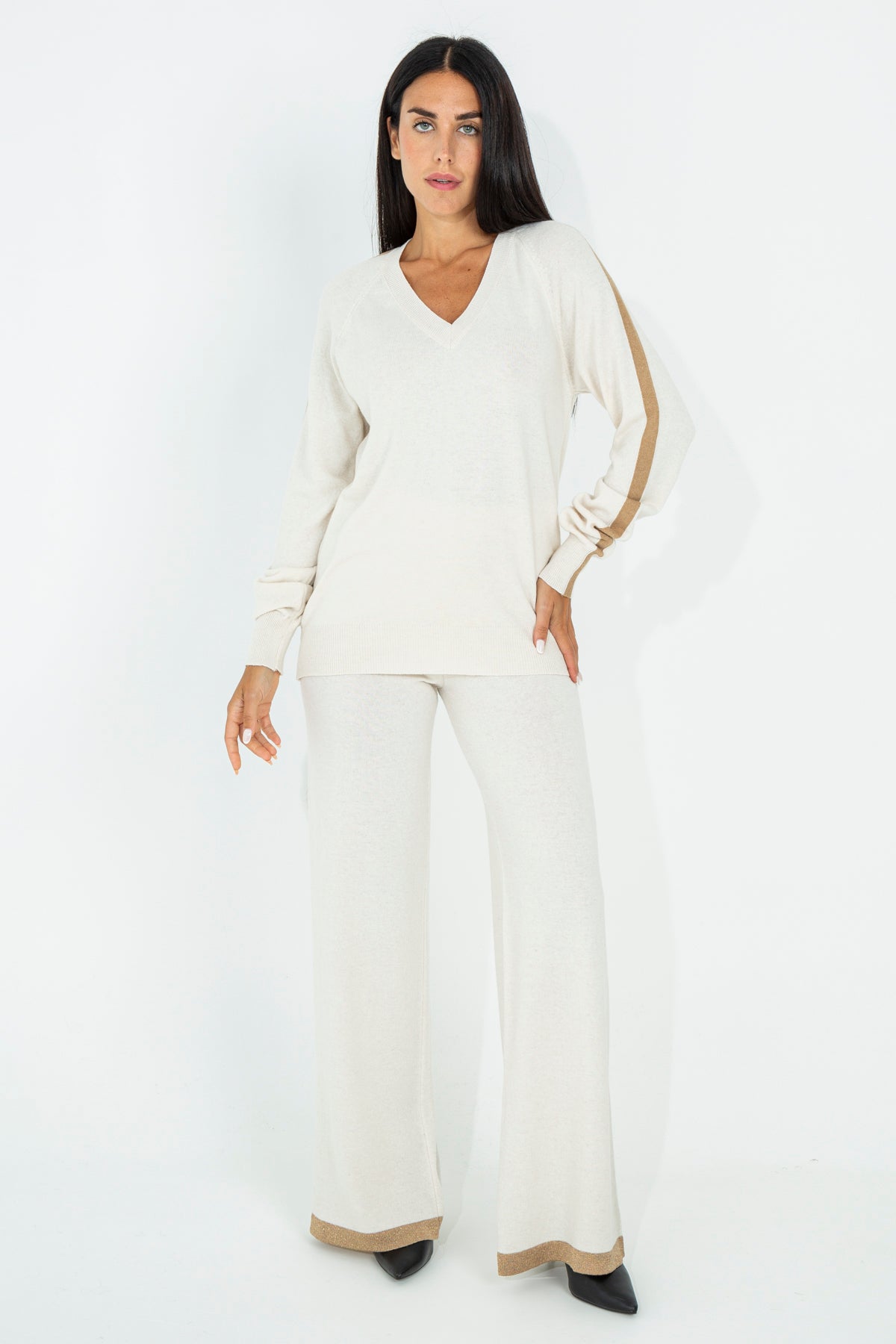 Palazzo trousers with lurex detail