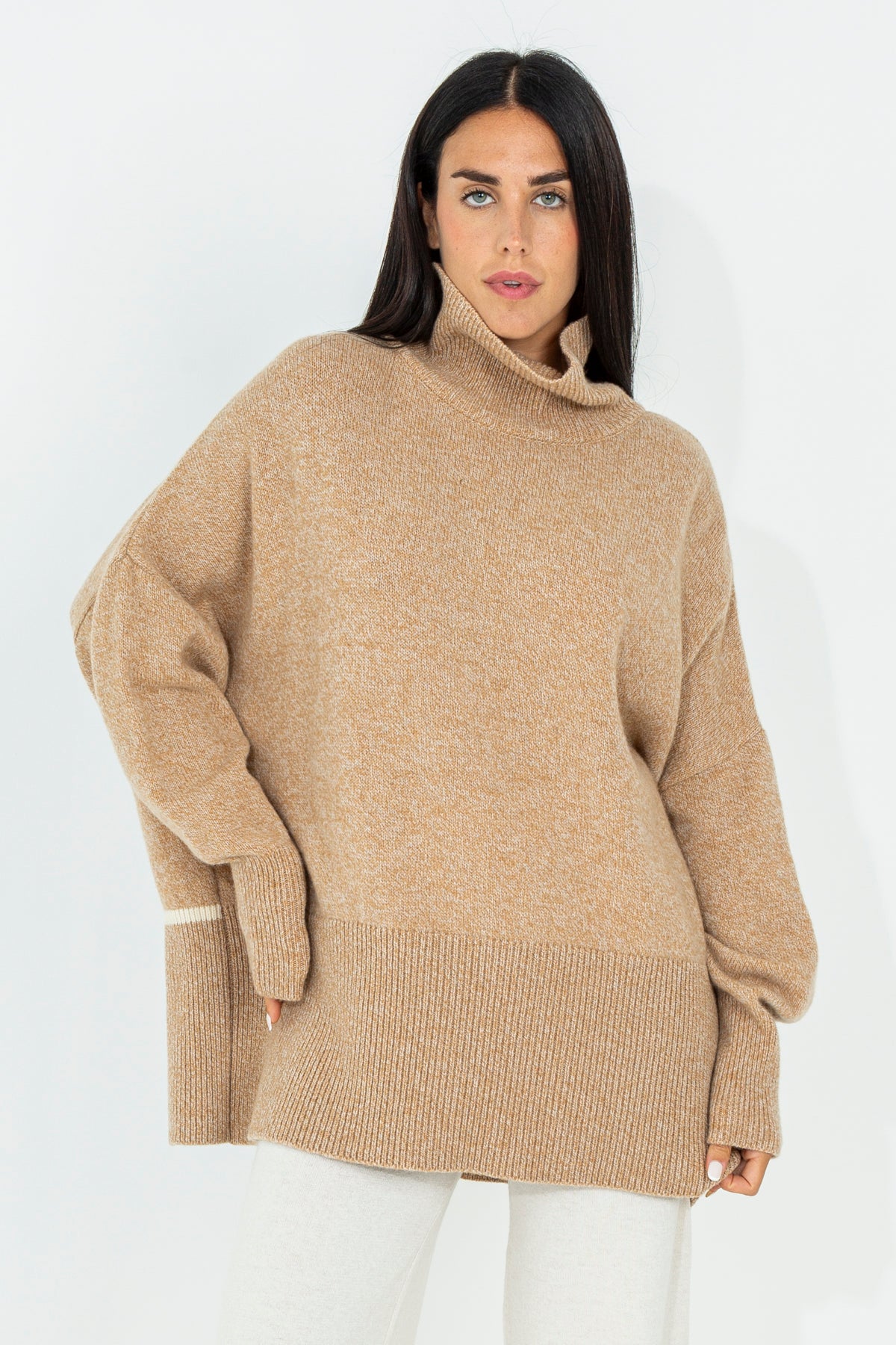 High neck sweater with back slit