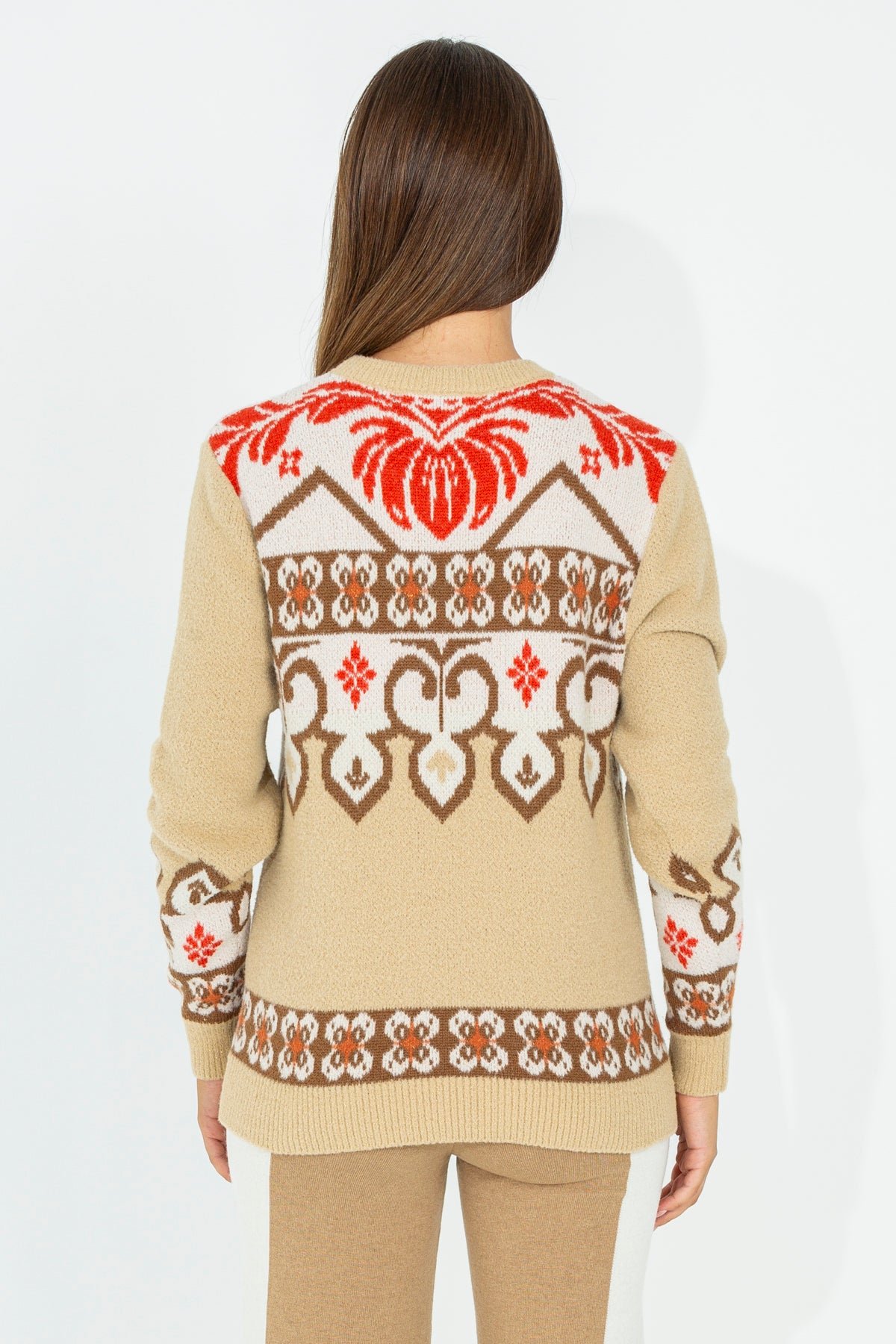 Damask pattern crew neck sweater