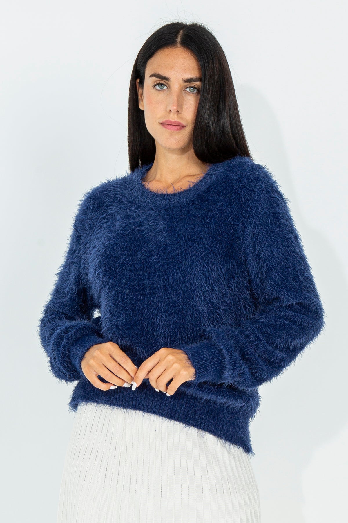 Fur crewneck sweater