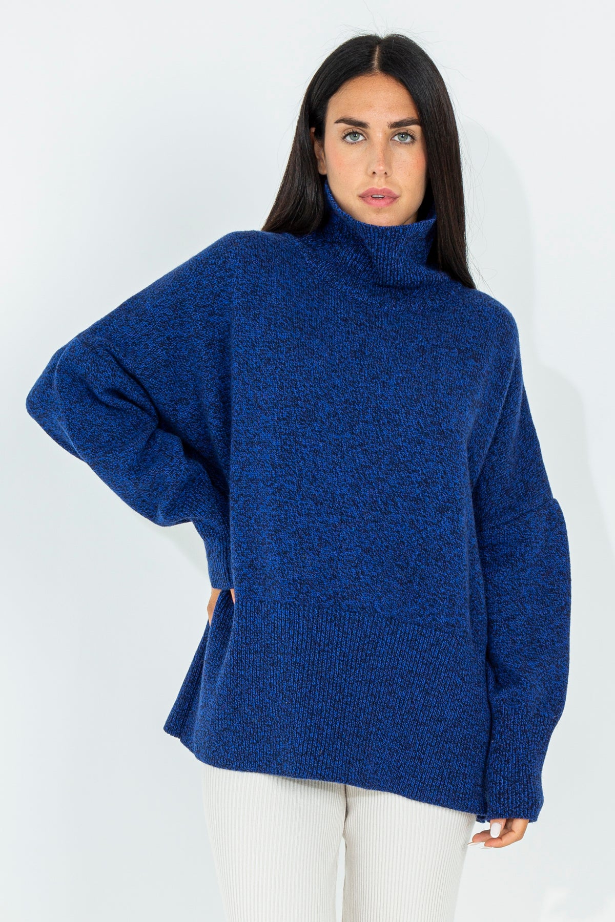 High neck sweater with back slit